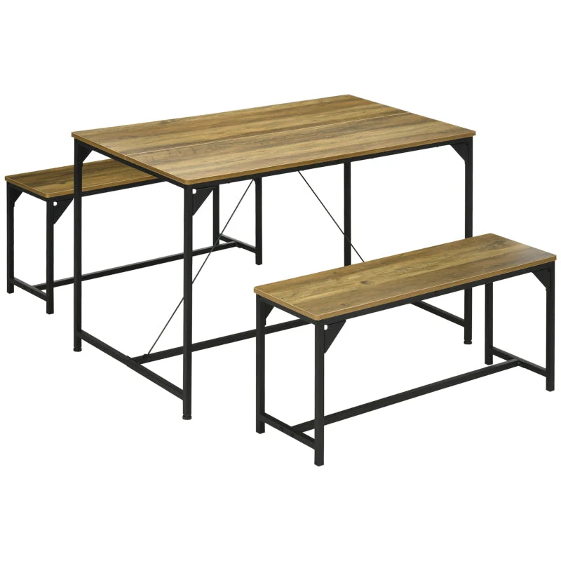 Dining Table and Bench Set, for 4 Space Saving, Natural - Image 2