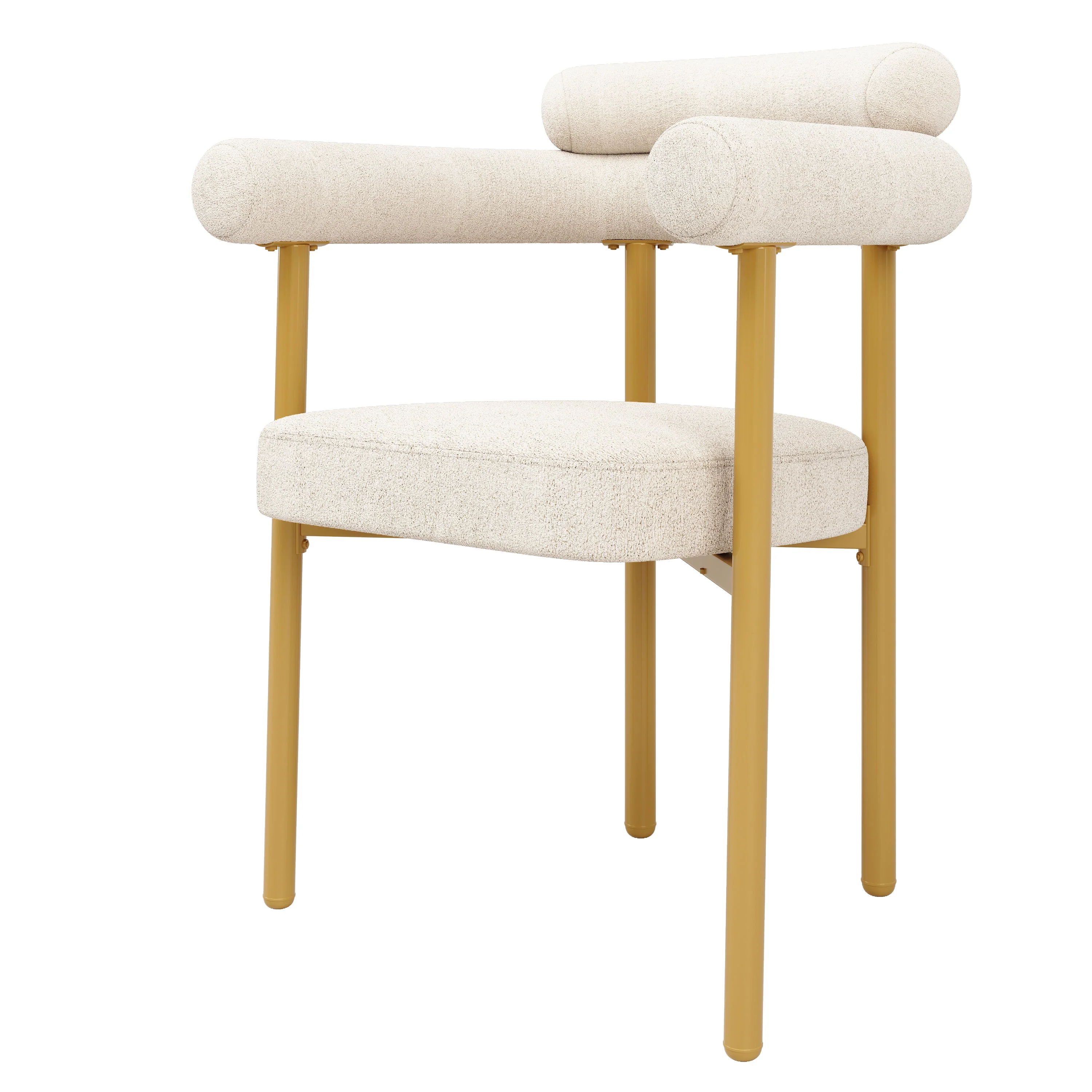 Dining Table and Chair Set 7-Piece with Designer Metal Legs and 6 Hollow Armchairs Cream Suede & Gold - Image 6