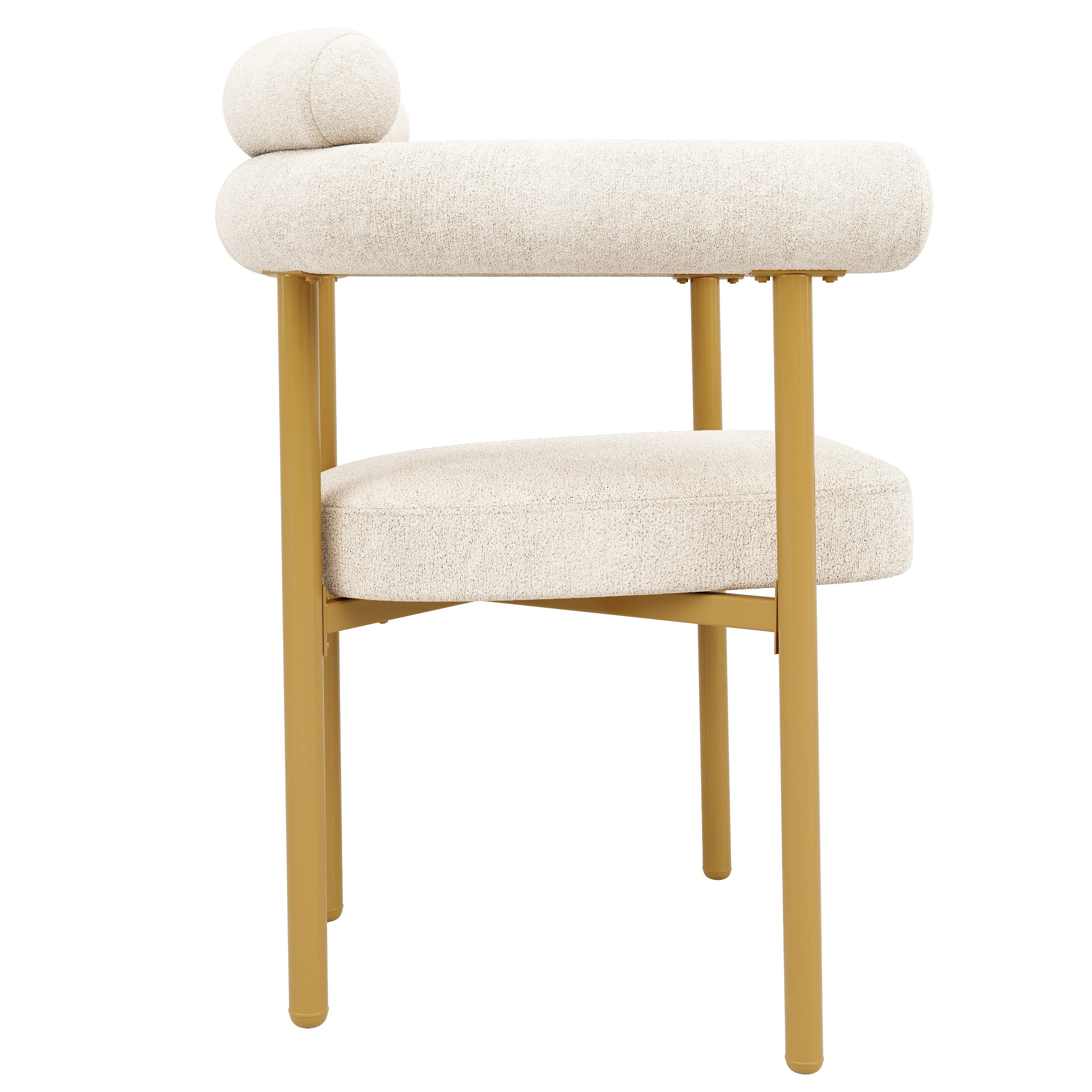 Dining Table and Chair Set 7-Piece with Designer Metal Legs and 6 Hollow Armchairs Cream Suede & Gold - Image 7
