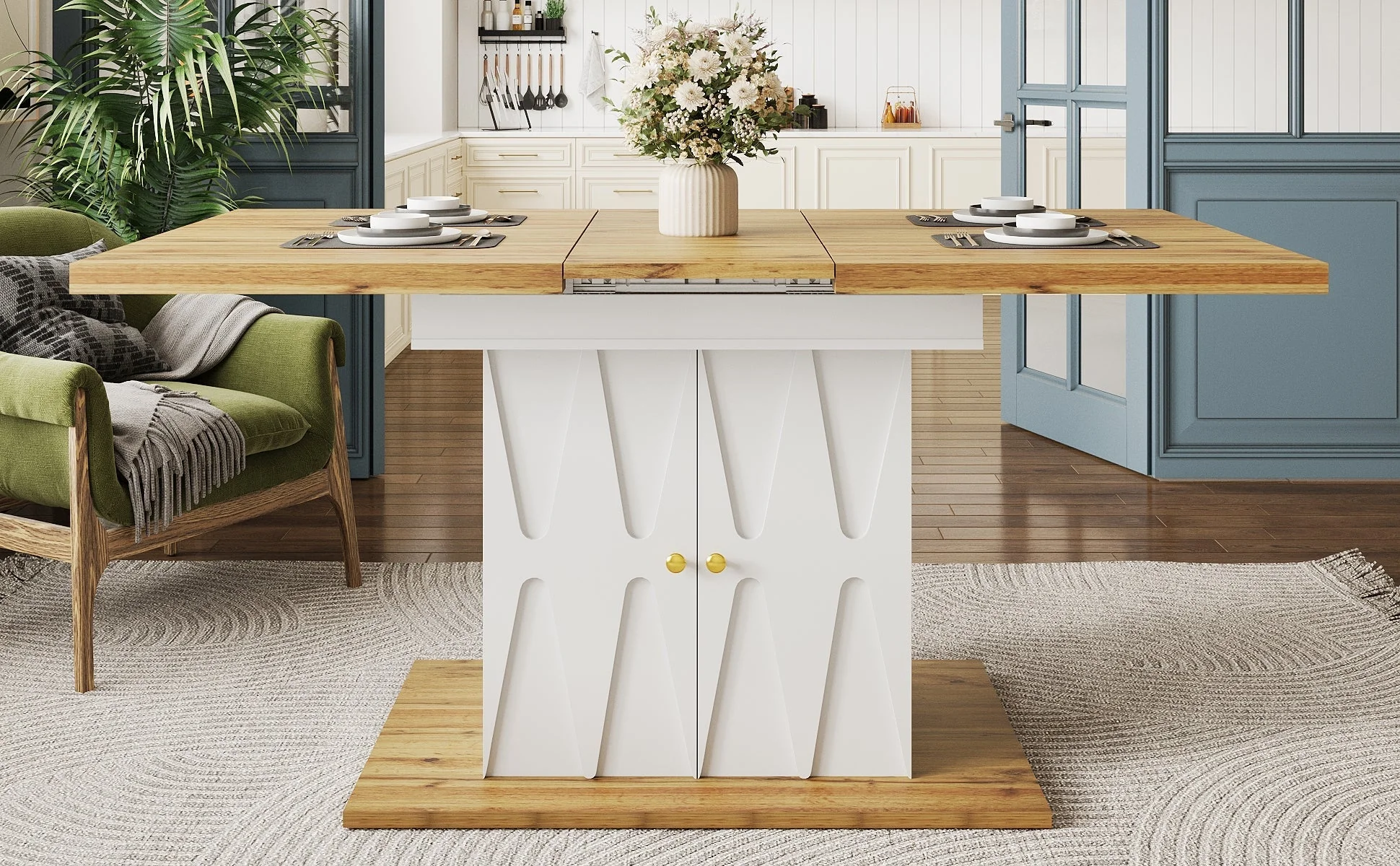Dining Table Extendable 110-140cm Relief Pattern Wood Veneer - Image 9
