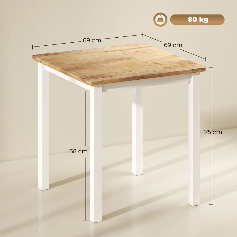 Dining Table for 4 People, Rubber Wood, Natural - Image 3