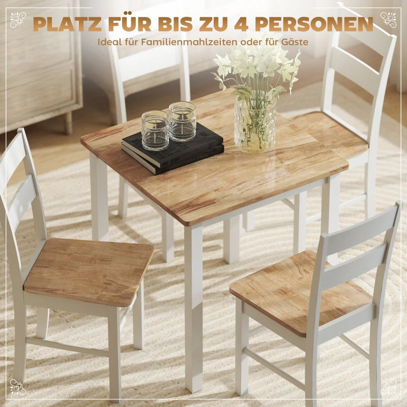 Dining Table for 4 People, Rubber Wood, Natural - Image 4
