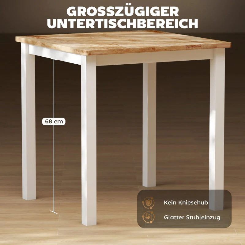 Dining Table for 4 People, Rubber Wood, Natural - Image 5