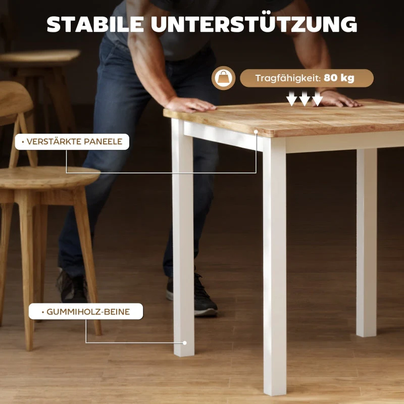 Dining Table for 4 People, Rubber Wood, Natural - Image 6