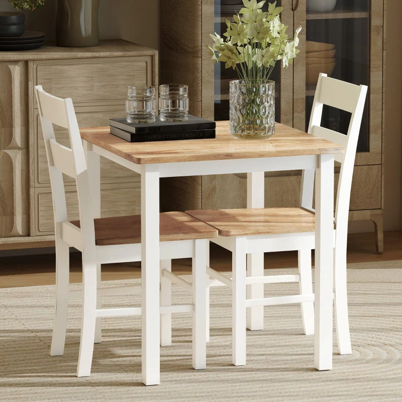 Dining Table for 4 People, Rubber Wood, Natural - Image 7