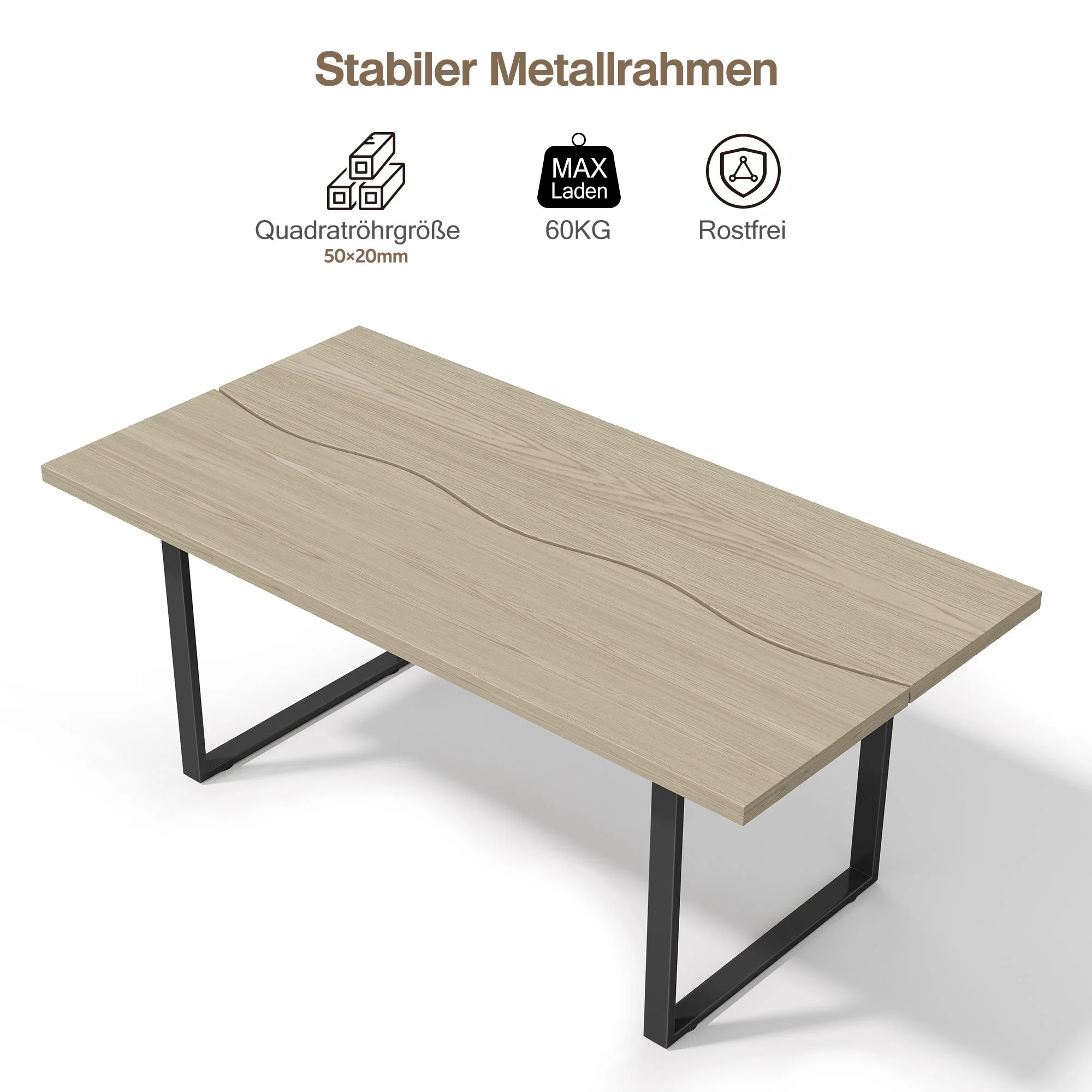 Dining Table Industrial Style 160x80cm 6-8 People Light-Colored Finish - Image 2