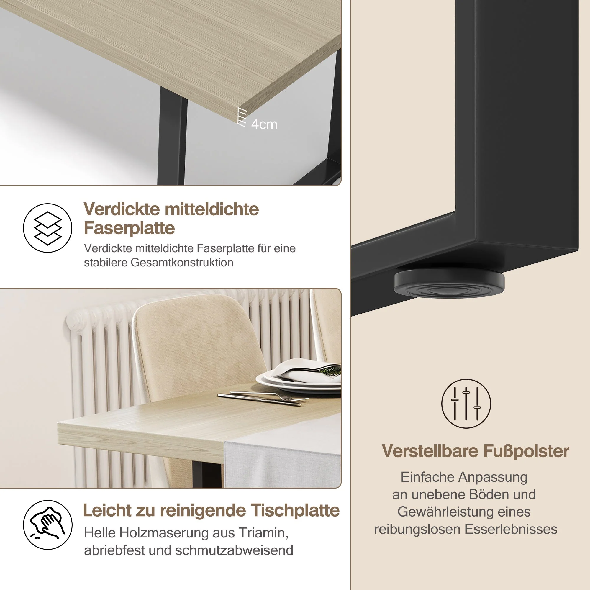Dining Table Industrial Style 160x80cm 6-8 People Light-Colored Finish - Image 4