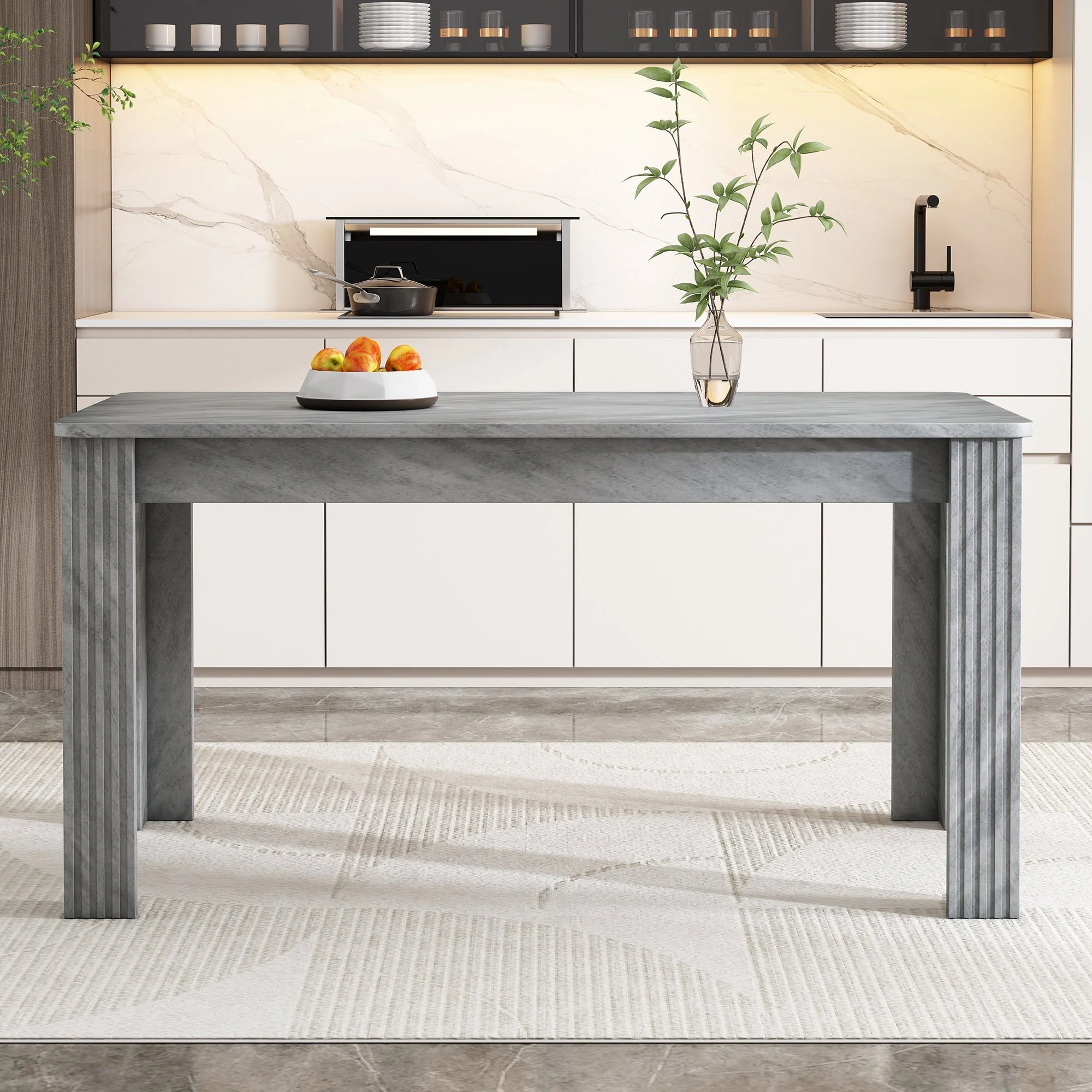 Dining Table Rectangular Sturdy Modern Oak - Concrete Look - Image 3