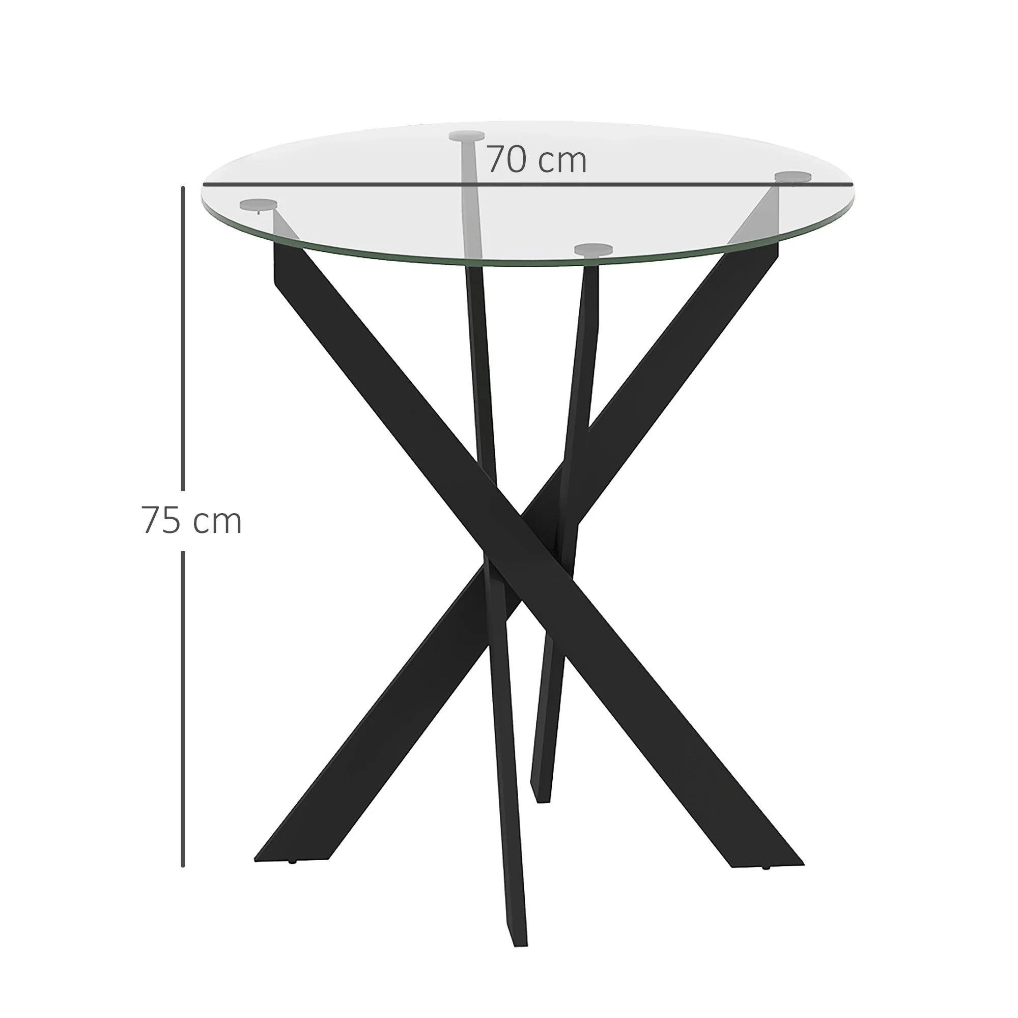 Dining Table, Round for 4 People, Steel Legs, Tempered Glass, Black + Transparent - Image 3