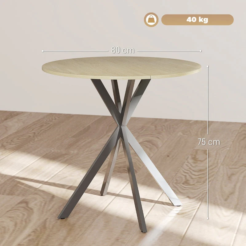 Dining Table, Round Kitchen Table 2 People Industrial Style, Oak - Image 3