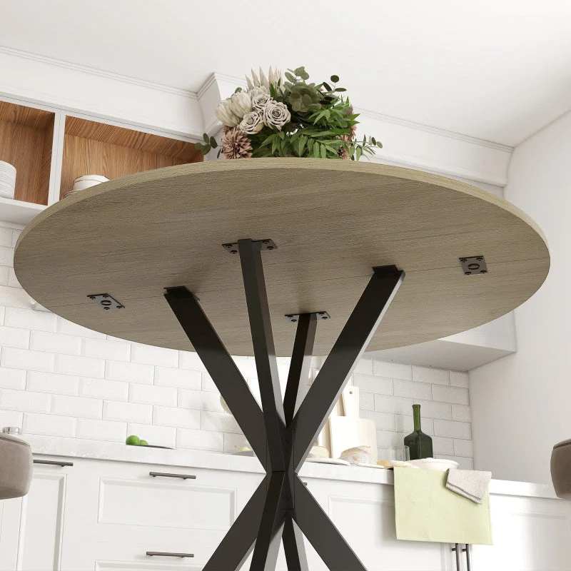 Dining Table, Round Kitchen Table 2 People Industrial Style, Oak - Image 6