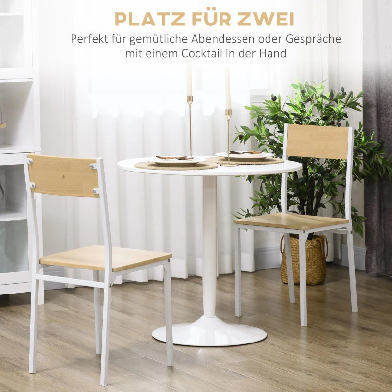 Dining Table Round Ø80cm for 2 People MDF and Steel White - Image 4