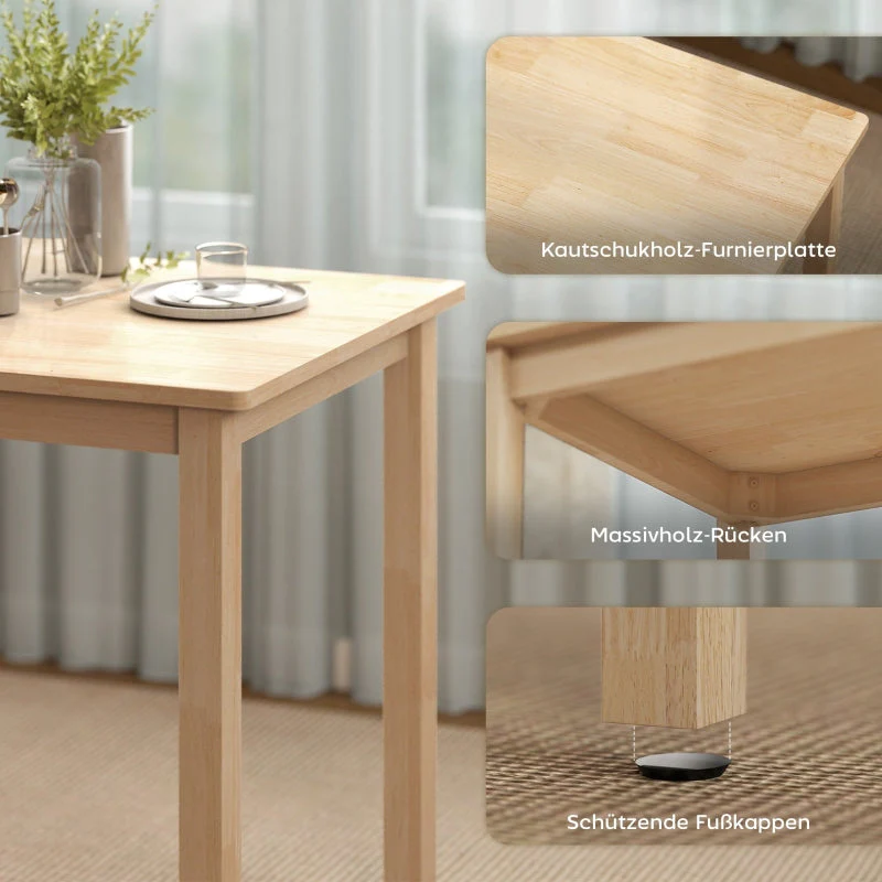 Dining Table Set, 3-Piece with 2 Upholstered Chairs, Space Saving MDF, Natural Wood - Image 7