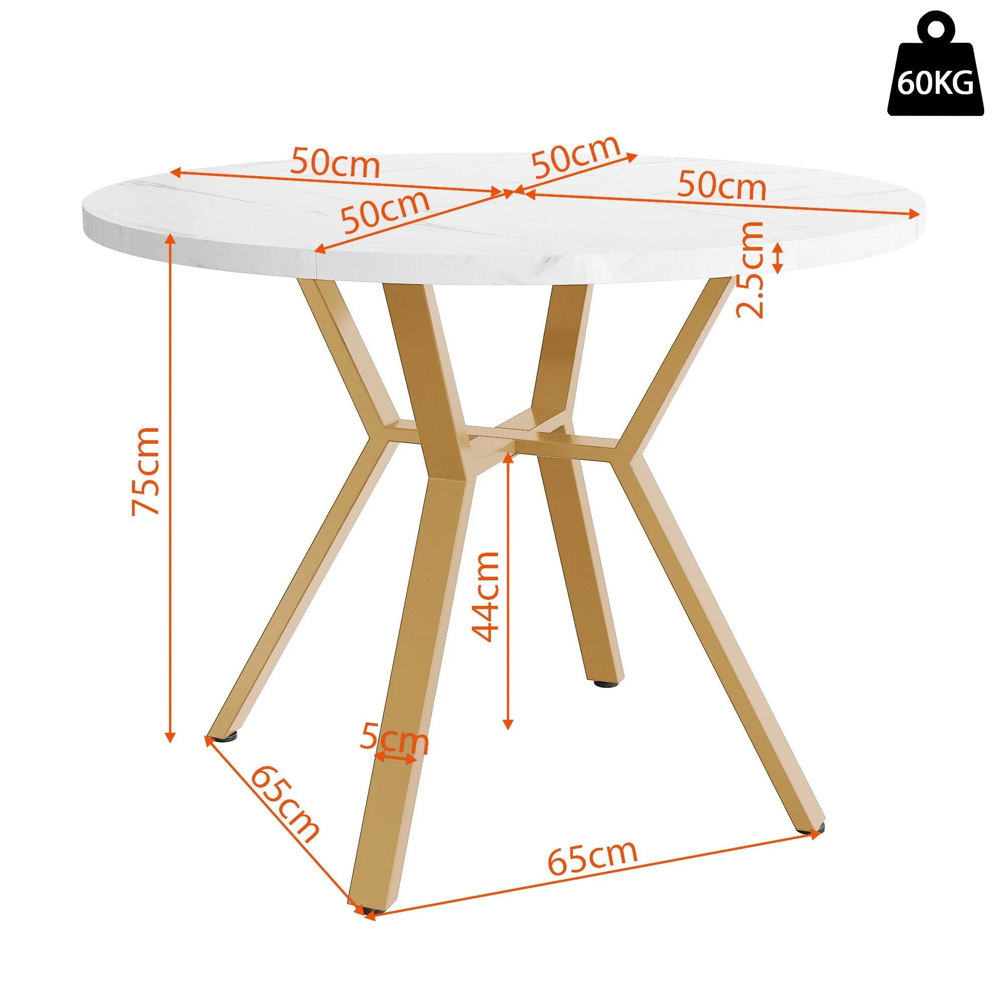 Dining Table Set (5-Piece) - Modern Simple Round Marble with Gold Metal Legs & 4 Ergonomic Velvet Chairs, Gray - Image 3