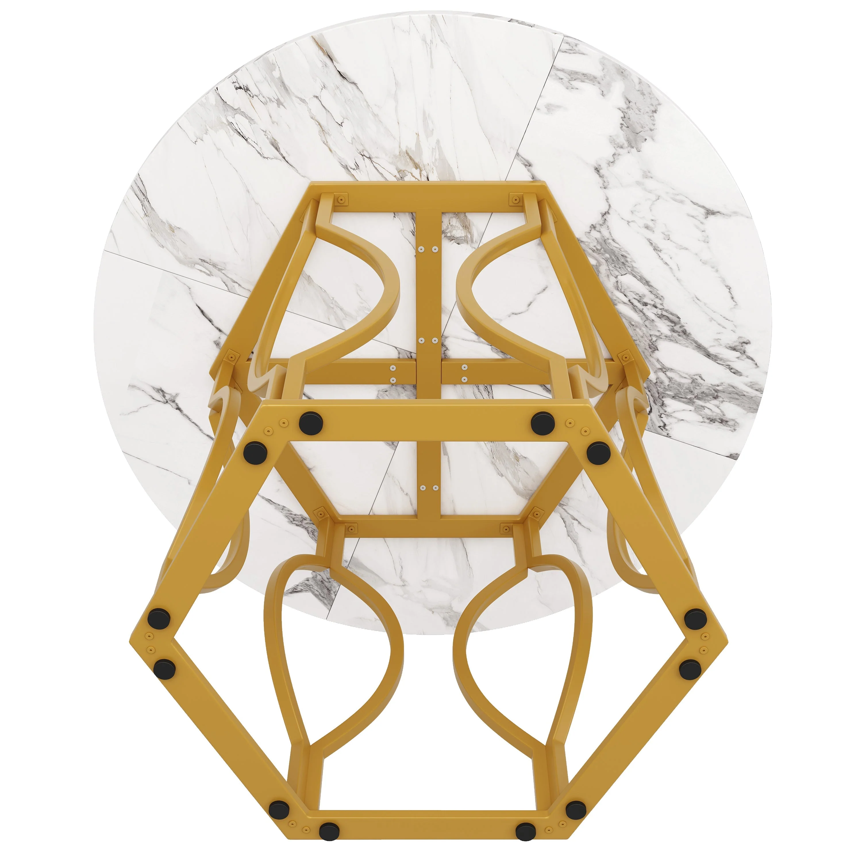 Dining Table Set 5-Piece Round 100cm Gold Metal Legs White MDF Dark Green Velvet - Image 10