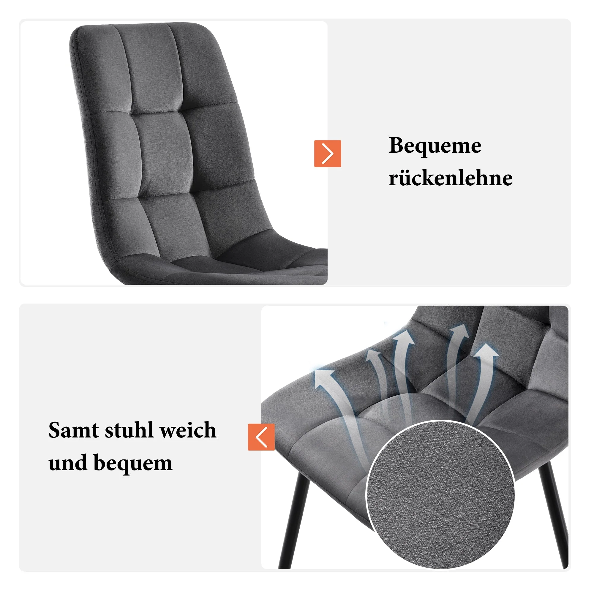 Dining Table Set 5-piece Round 80cm 4 Chairs Black Metal Legs White MDF Velvet - Image 10