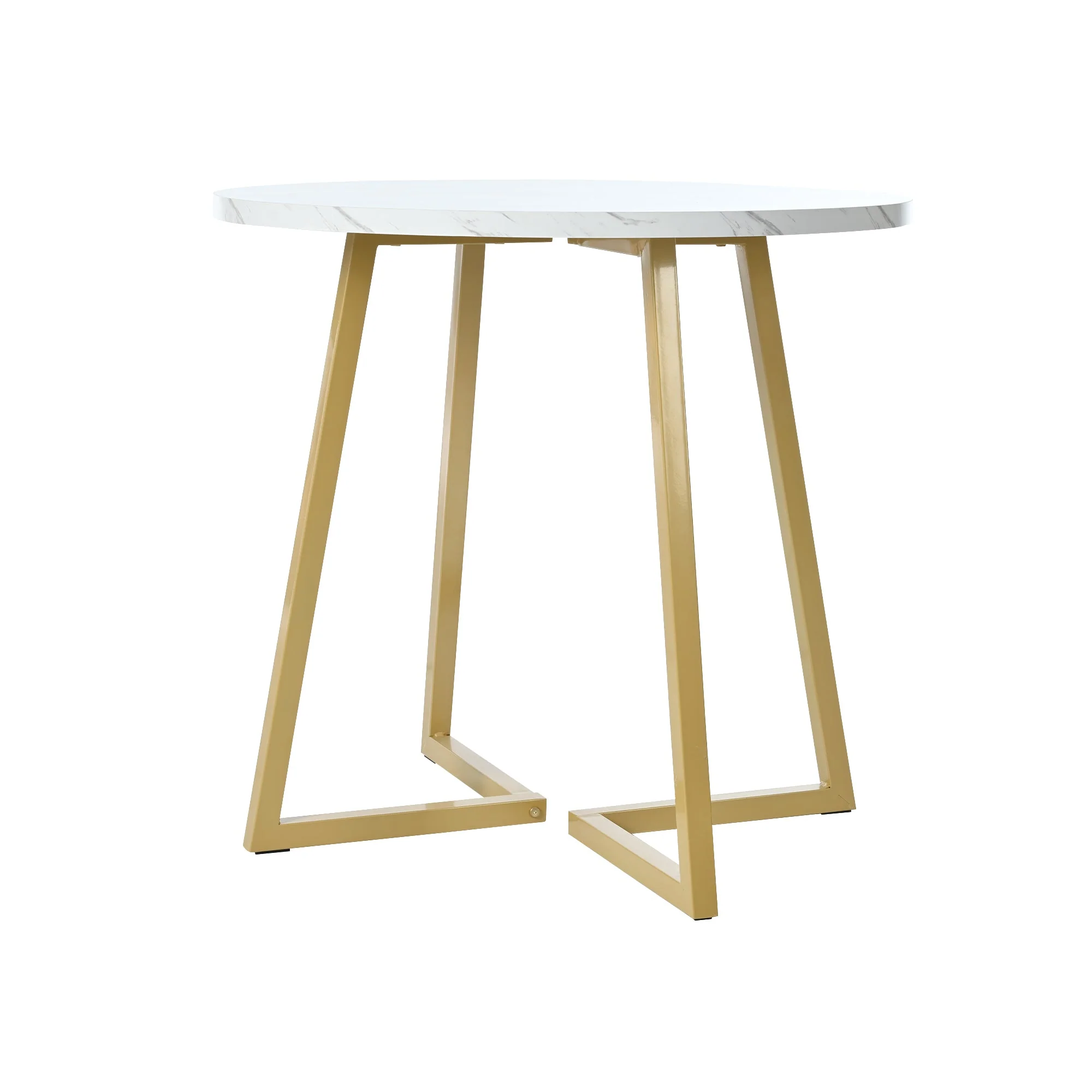 Dining Table Set (5 Pieces) with Round Table and Gold Legs, White MDF & Black Velvet - Image 6