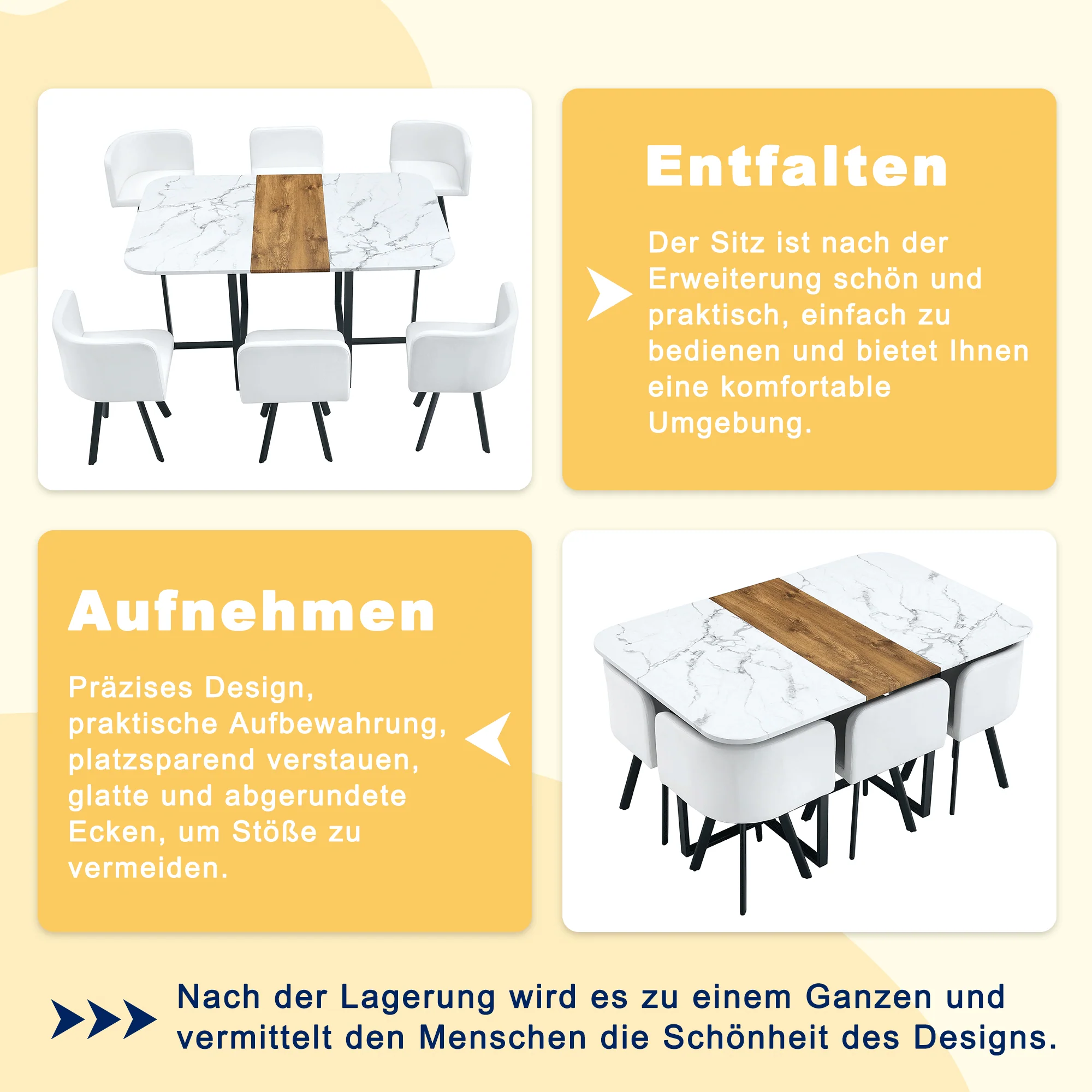 Dining Table Set Extendable Folding Table Chairs 4-6 Person White and Black - Image 9