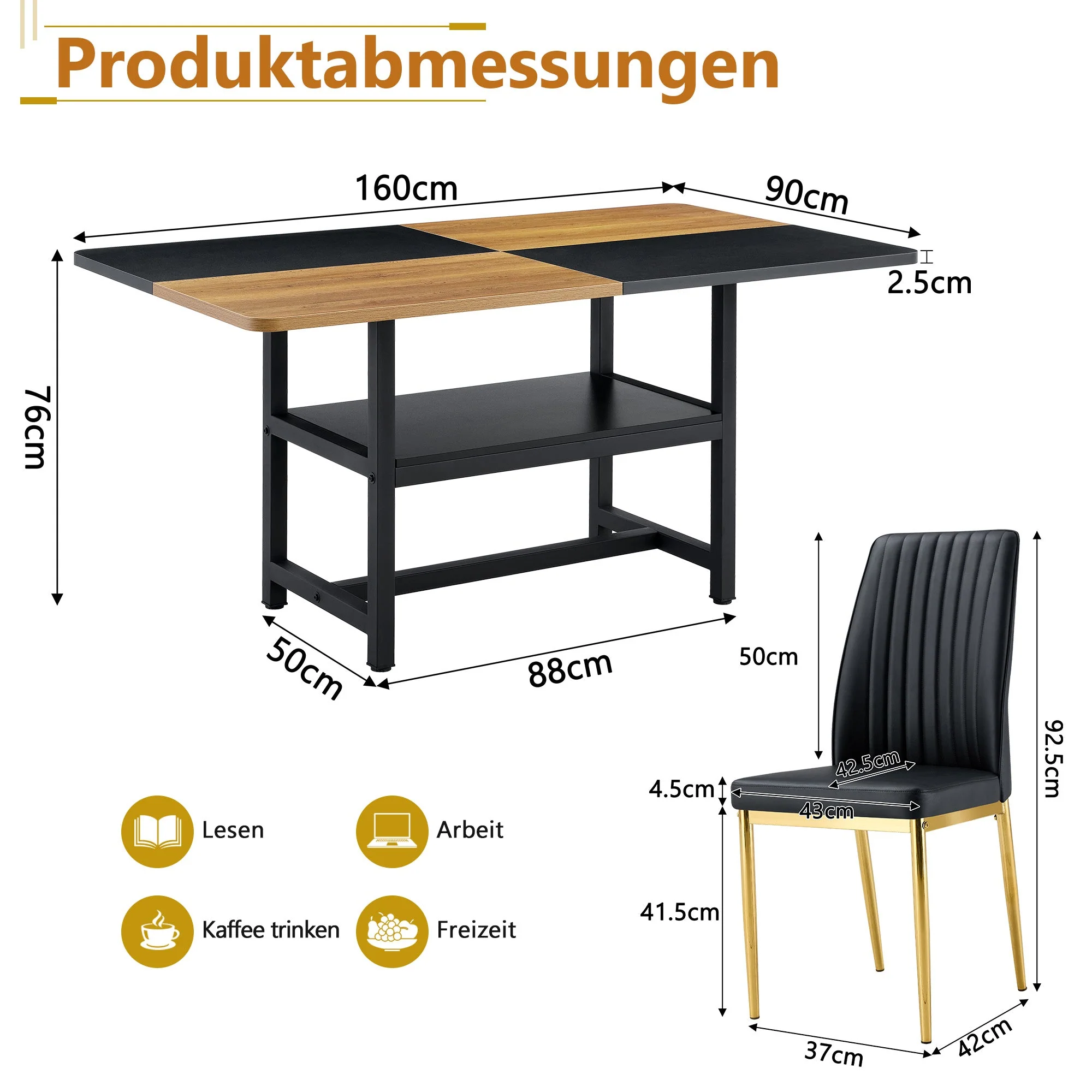 Dining Table Set Modern Minimalist Round Glass Table 4 Chairs - Faux Leather Black - Image 4