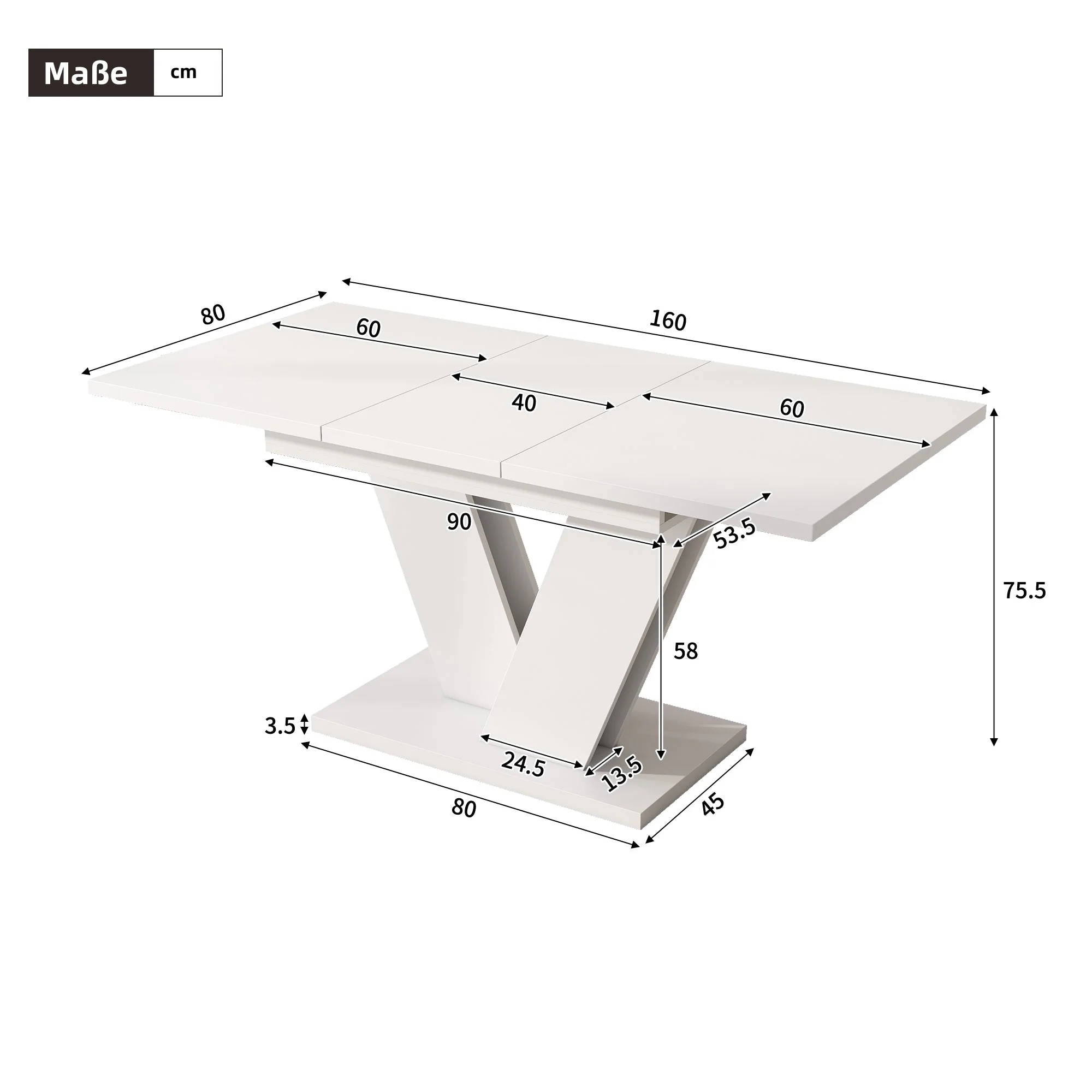 Dining Table Set with 6 Chairs, Extendable 120-160cm Table and Linen Fabric, White and Beige - Image 4