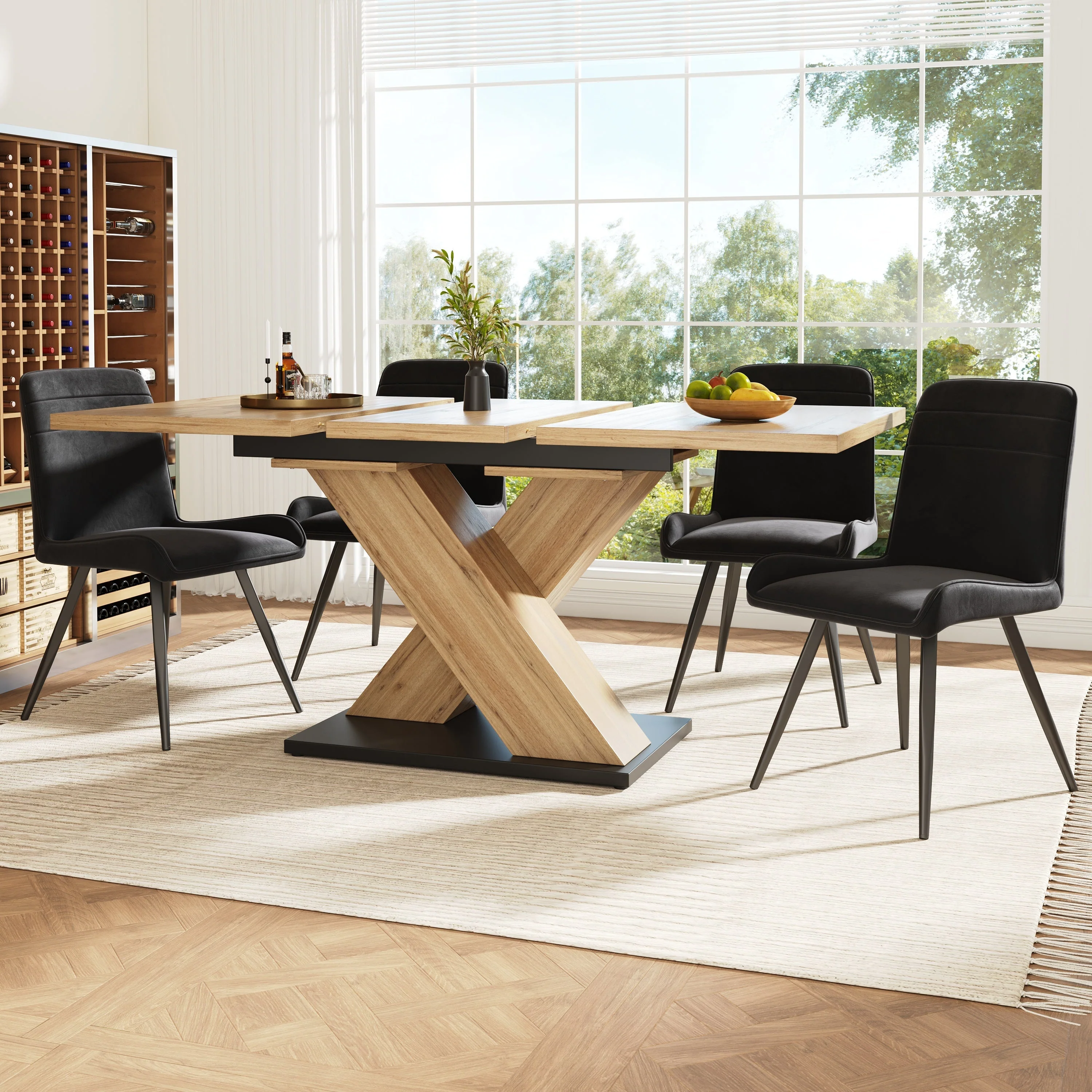 Dining Table Telescopic Extendable (119-158.5x80 cm) for Kitchen & Living Room, Wood-Coloured - Image 2