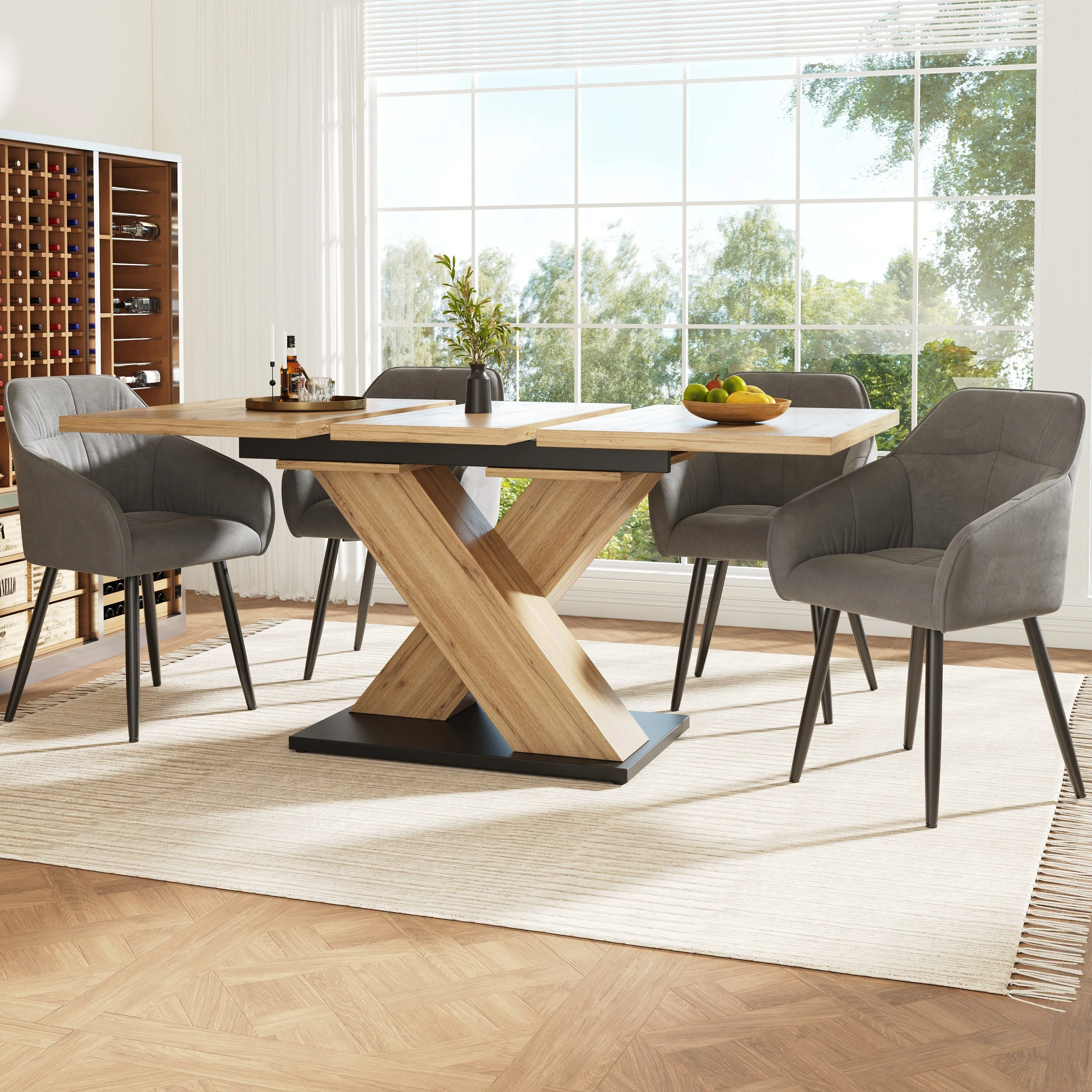Dining Table Telescopic Extendable (119-158.5x80 cm) for Kitchen & Living Room, Wood-Coloured - Image 3
