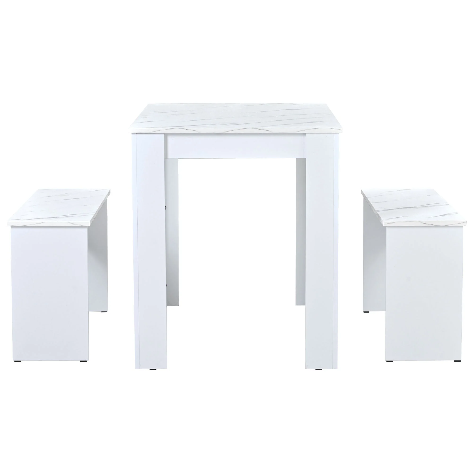 Dining Table with 2 benches Dining Table Set for Kitchen, Dining Room, Small Space, Artificial Marble White - Image 6