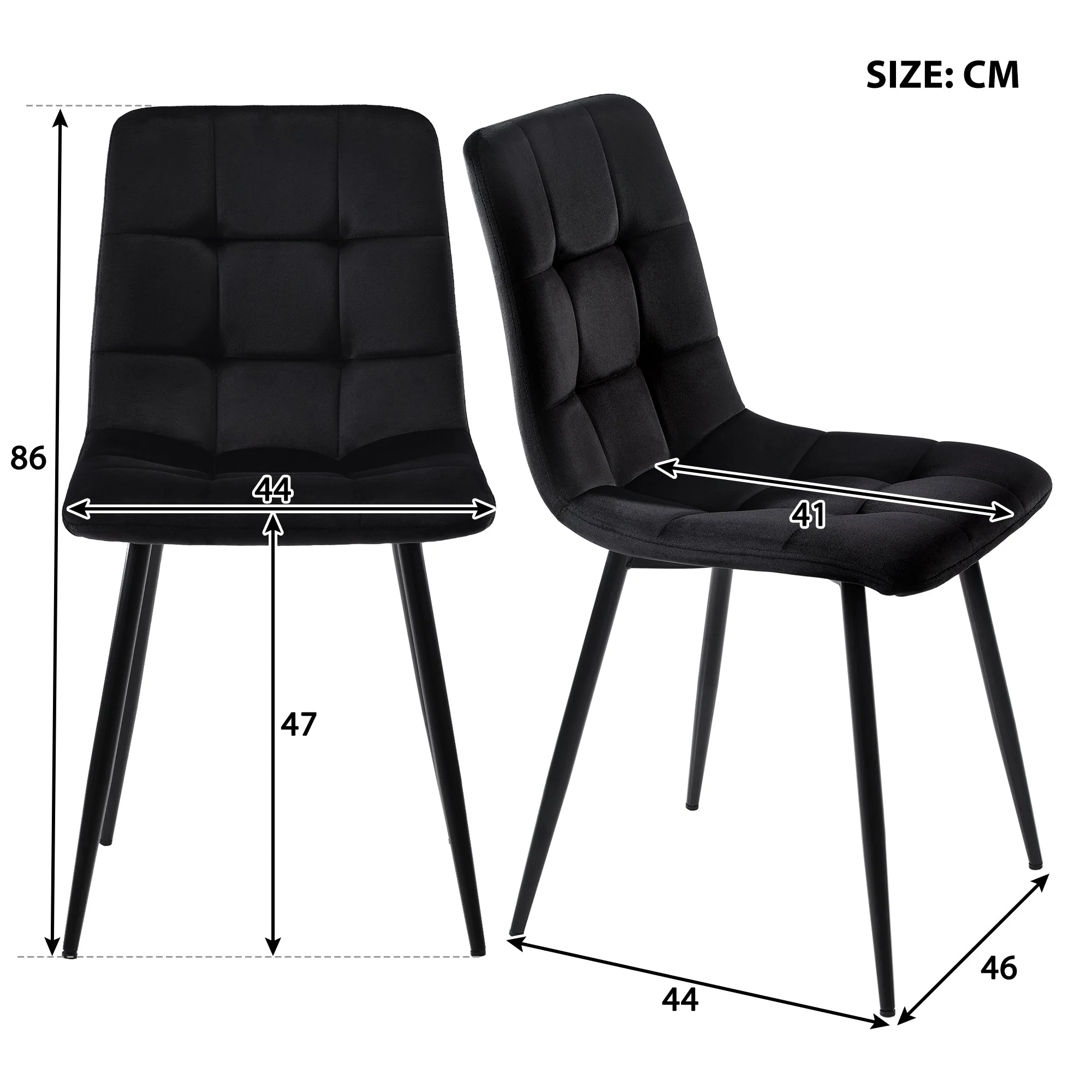Dining Table with 4 Chairs Set, 117x68cm Rectangular Modern, Black Velvet/Black Legs - Image 3