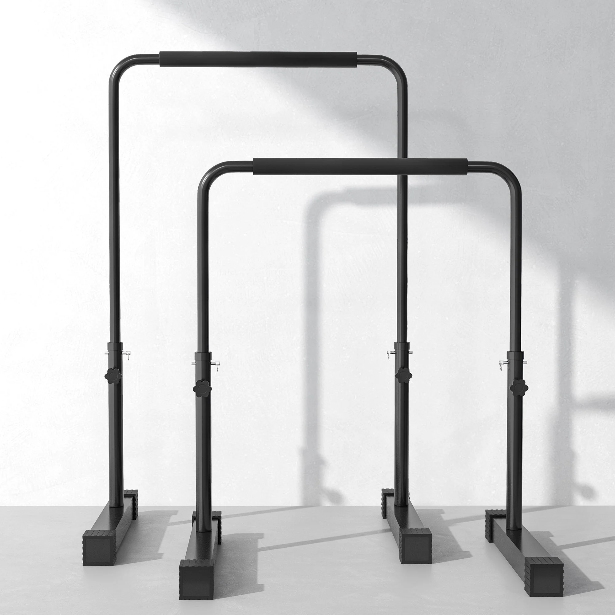 Dip Bars Set of 2, Height Adjustable Fitness Parallettes, Steel Black - Image 7