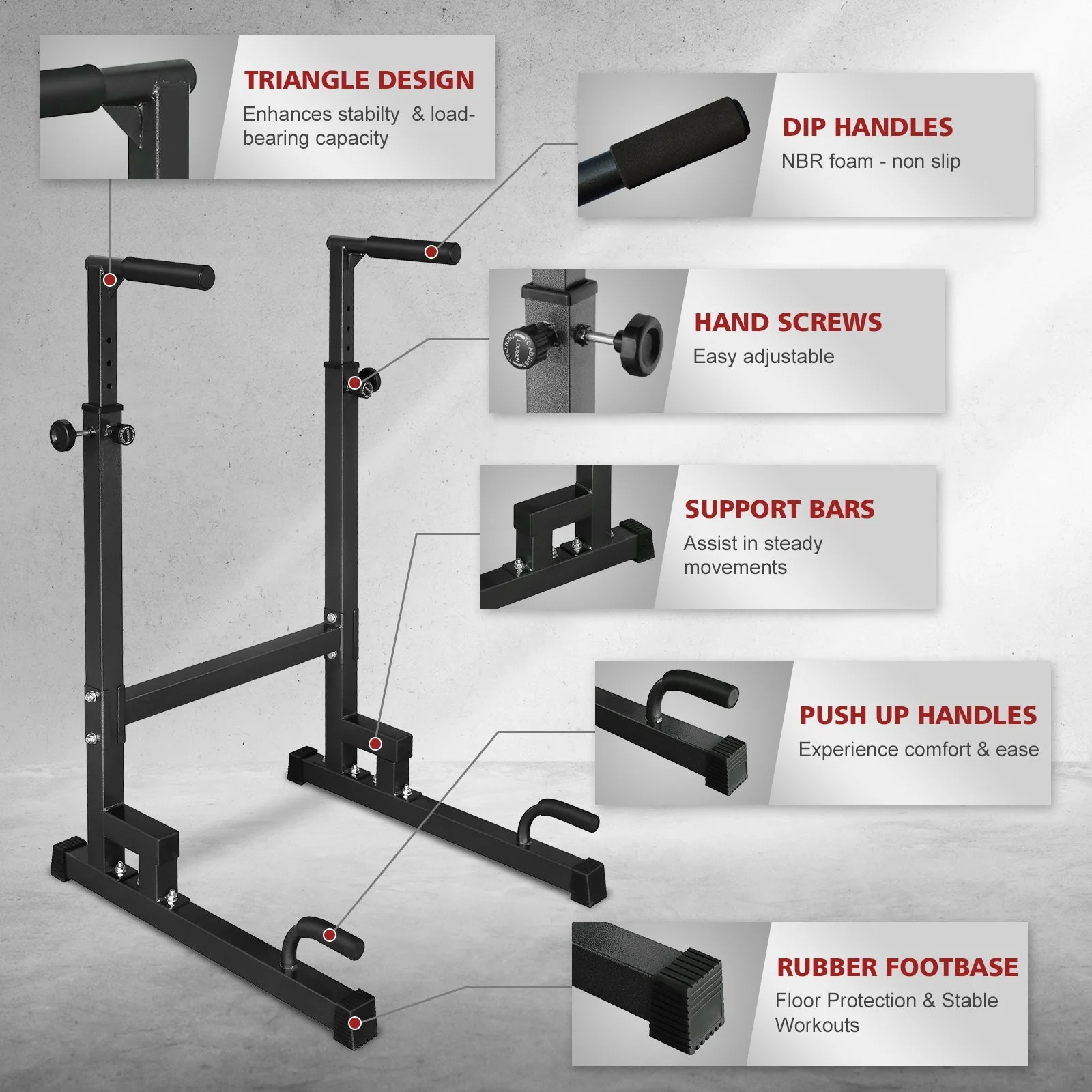 Dip Stand, Adjustable Height, Heavy Duty with Slip-Proof Grips, Multi-Functional for Tricep Dips - Image 3