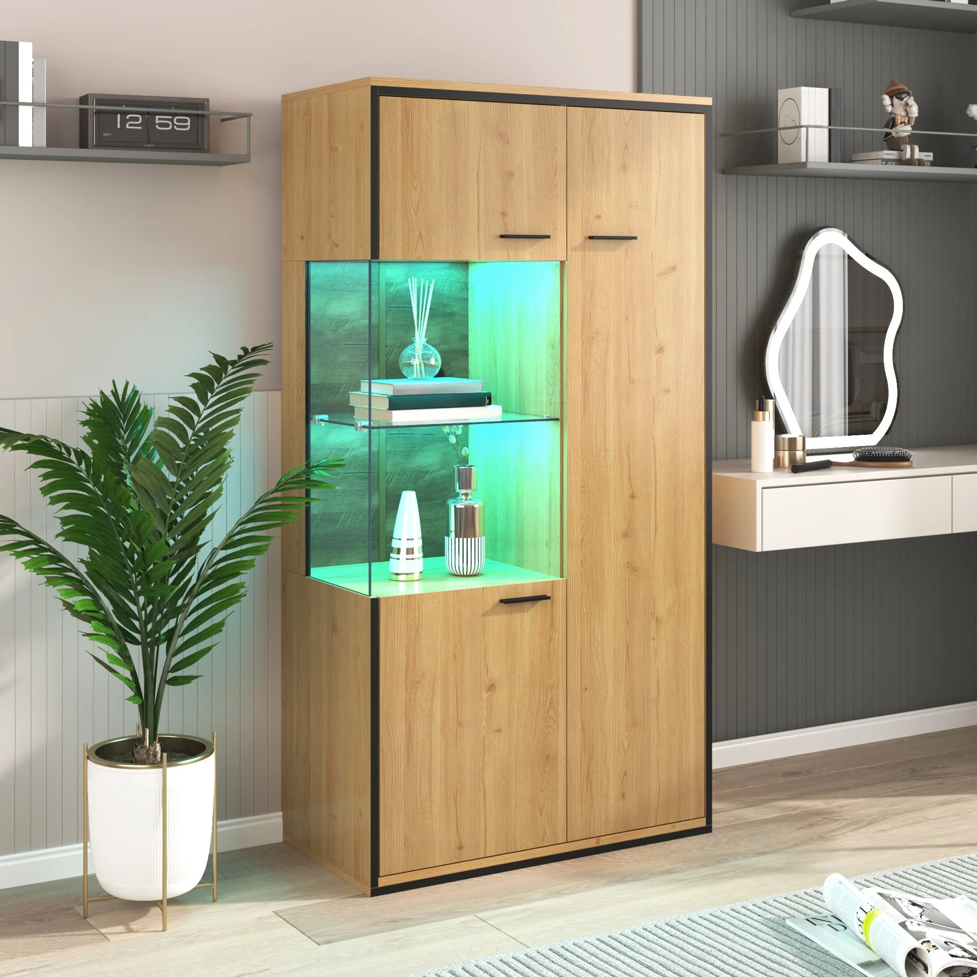 Display Cabinet, 150Hcm LED Glass Multi-Purpose, 15 Color Options - Image 10