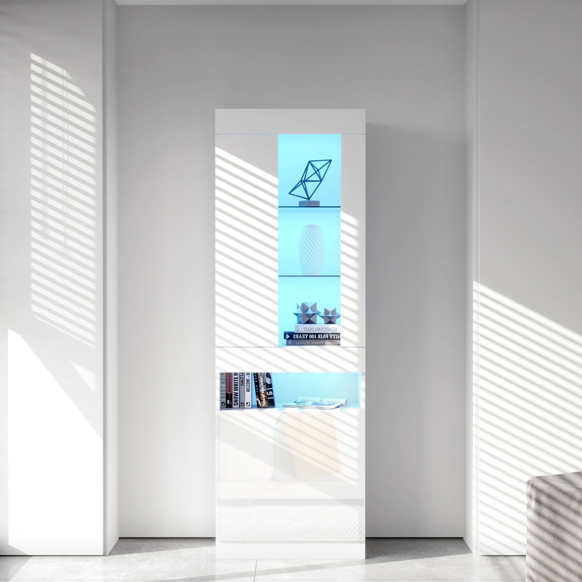 Display Cabinet, 16-Color LED, Freestanding Storage, White - Image 7