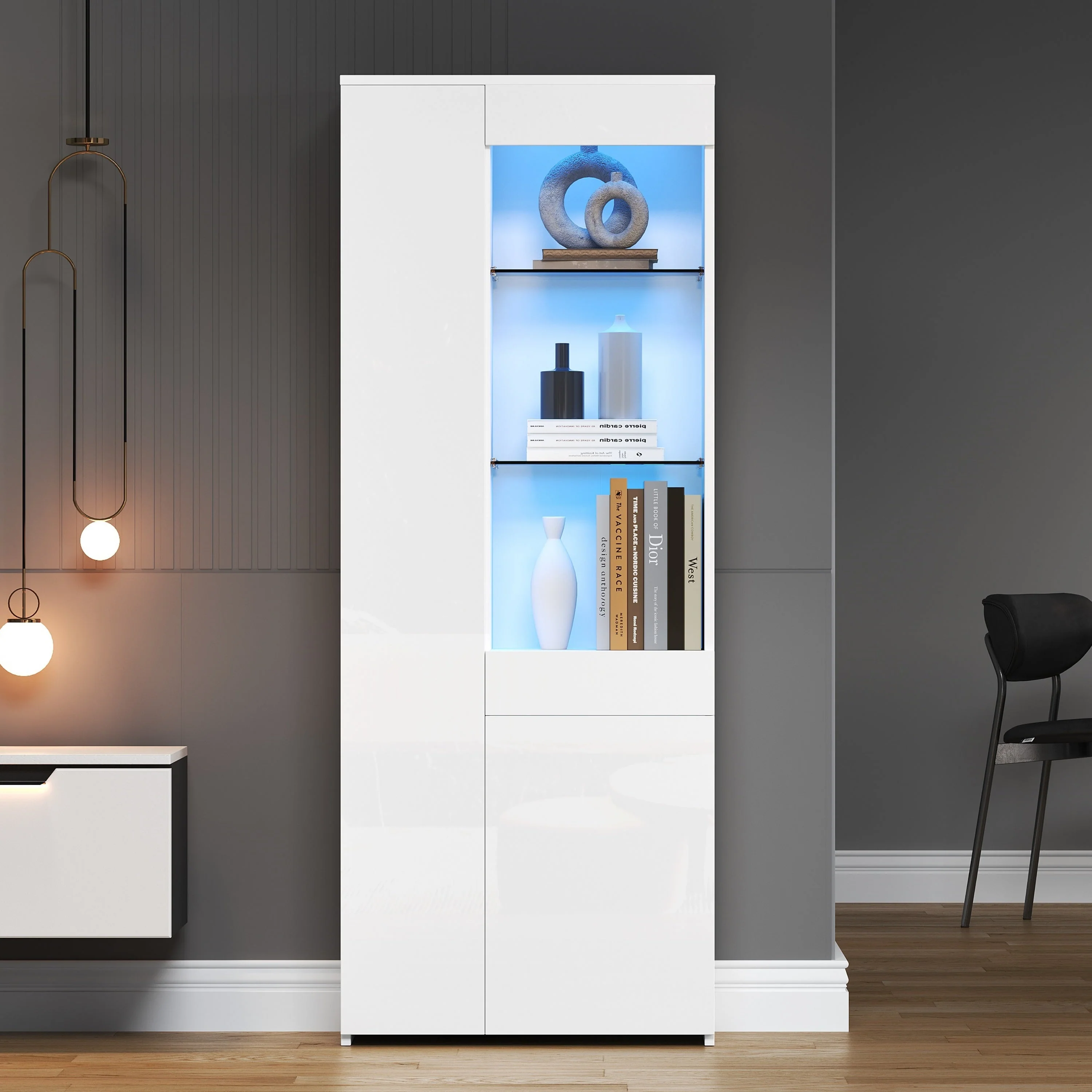 Display Cabinet 70x35x180cm LED Glass High-Gloss - Image 2