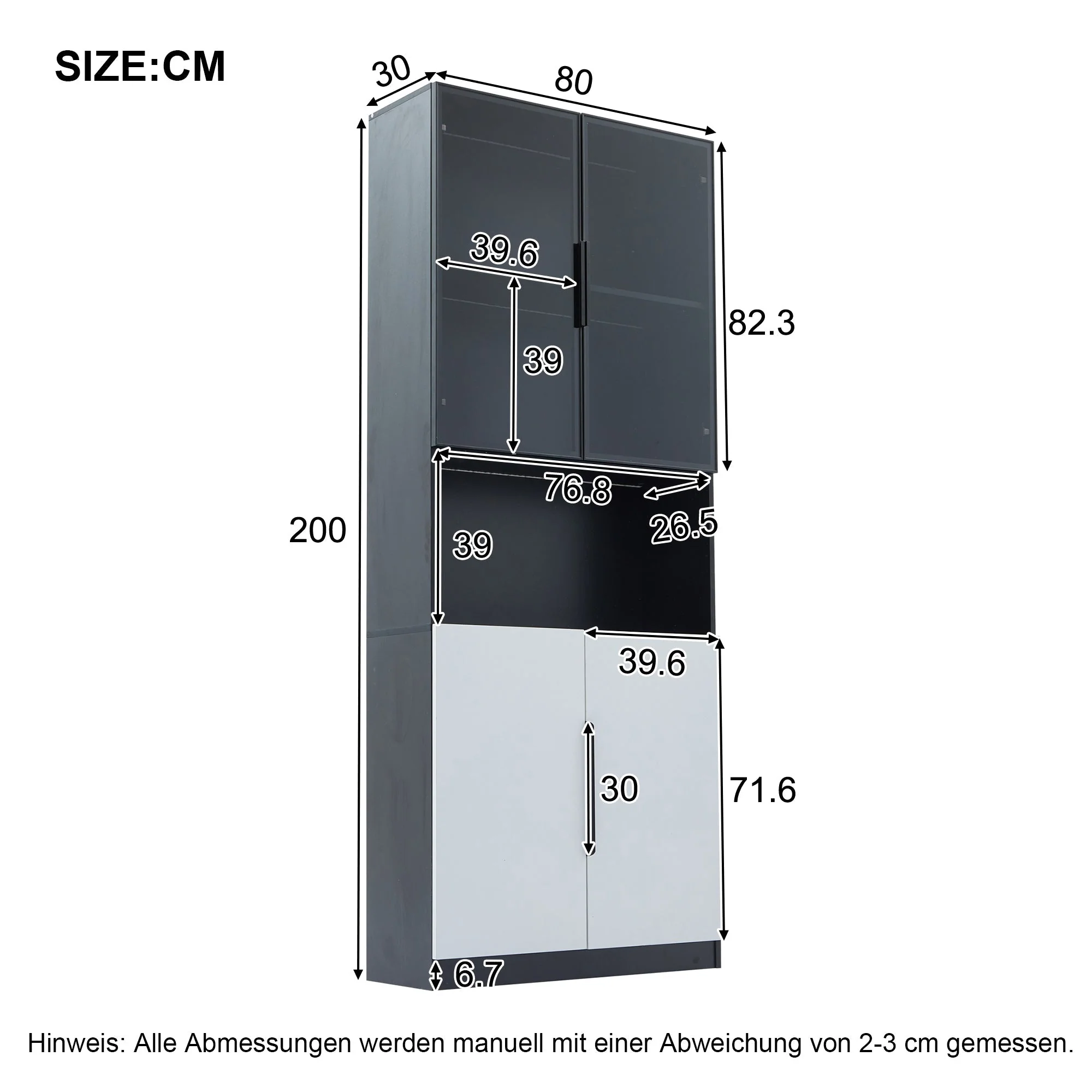 Display Cabinet Modern Minimalist Glass Doors LED Lights Adjustable - White/Black - Image 2