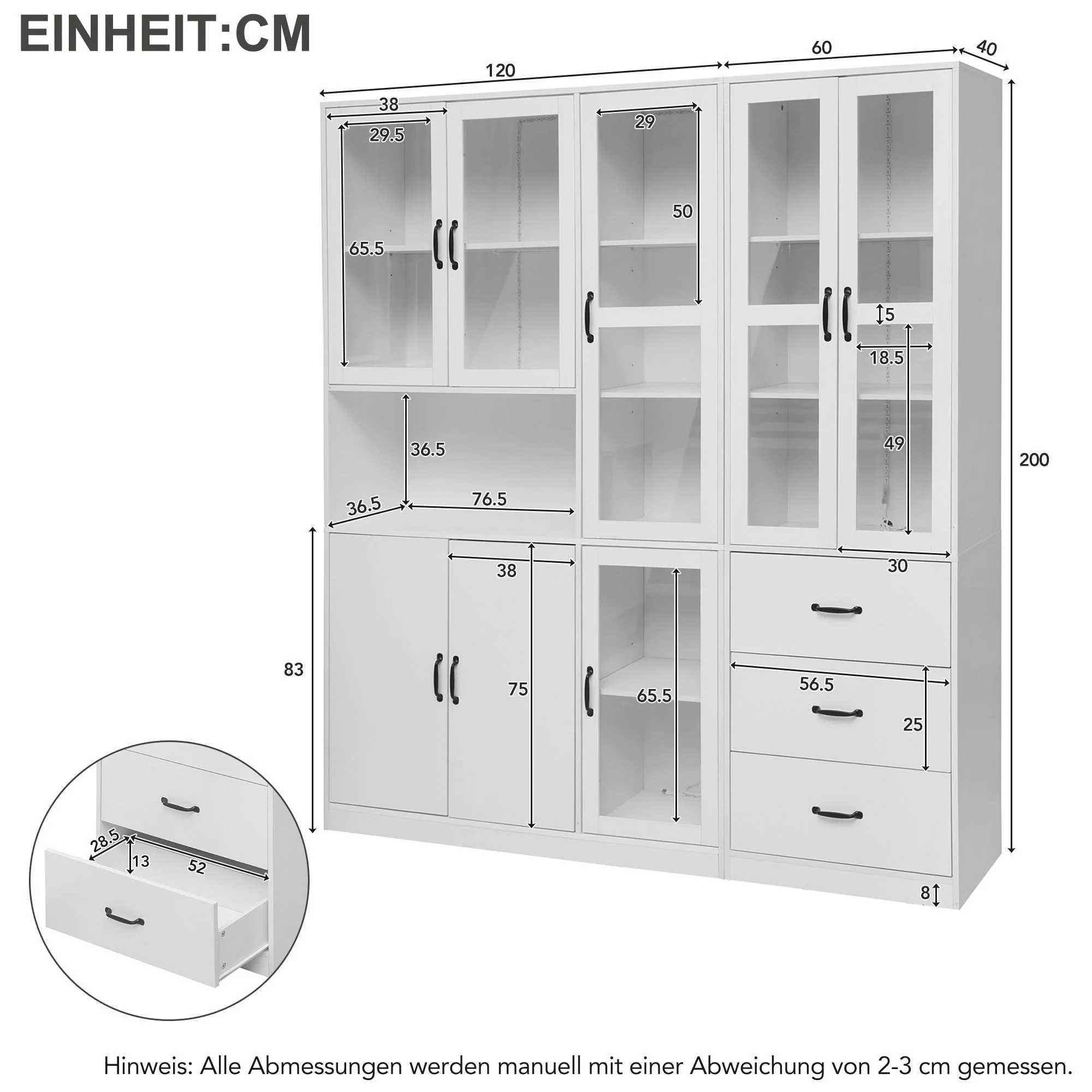 Display Cabinet Set, Modern Combination with LED Lighting, 8 Doors, 3 Drawers, White - Image 9