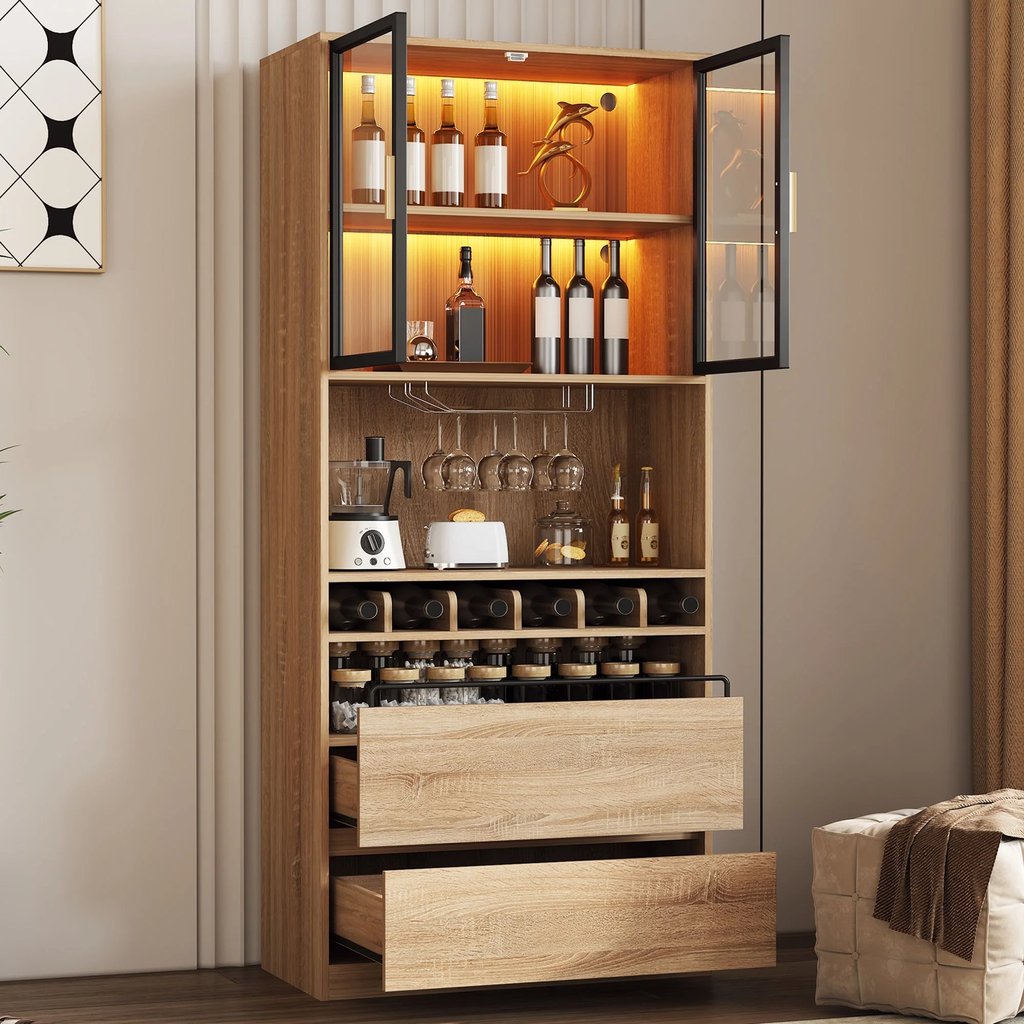 Display Cabinet with Glass Doors, Lighting - 180cm