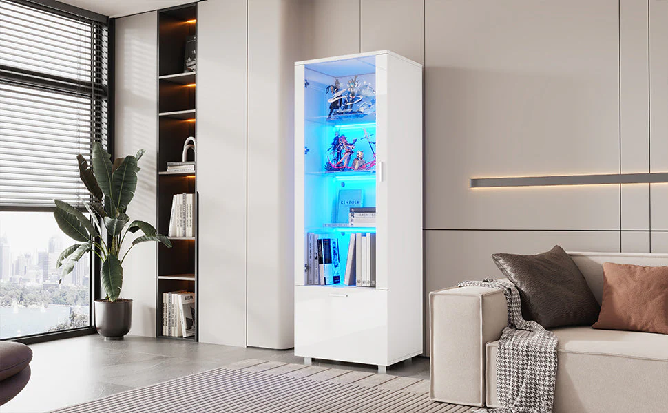 Display Cabinet with LED Lighting and Acrylic Doors, White High Gloss - Image 10