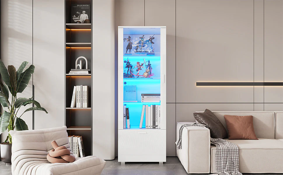 Display Cabinet with LED Lighting and Acrylic Doors, White High Gloss - Image 9