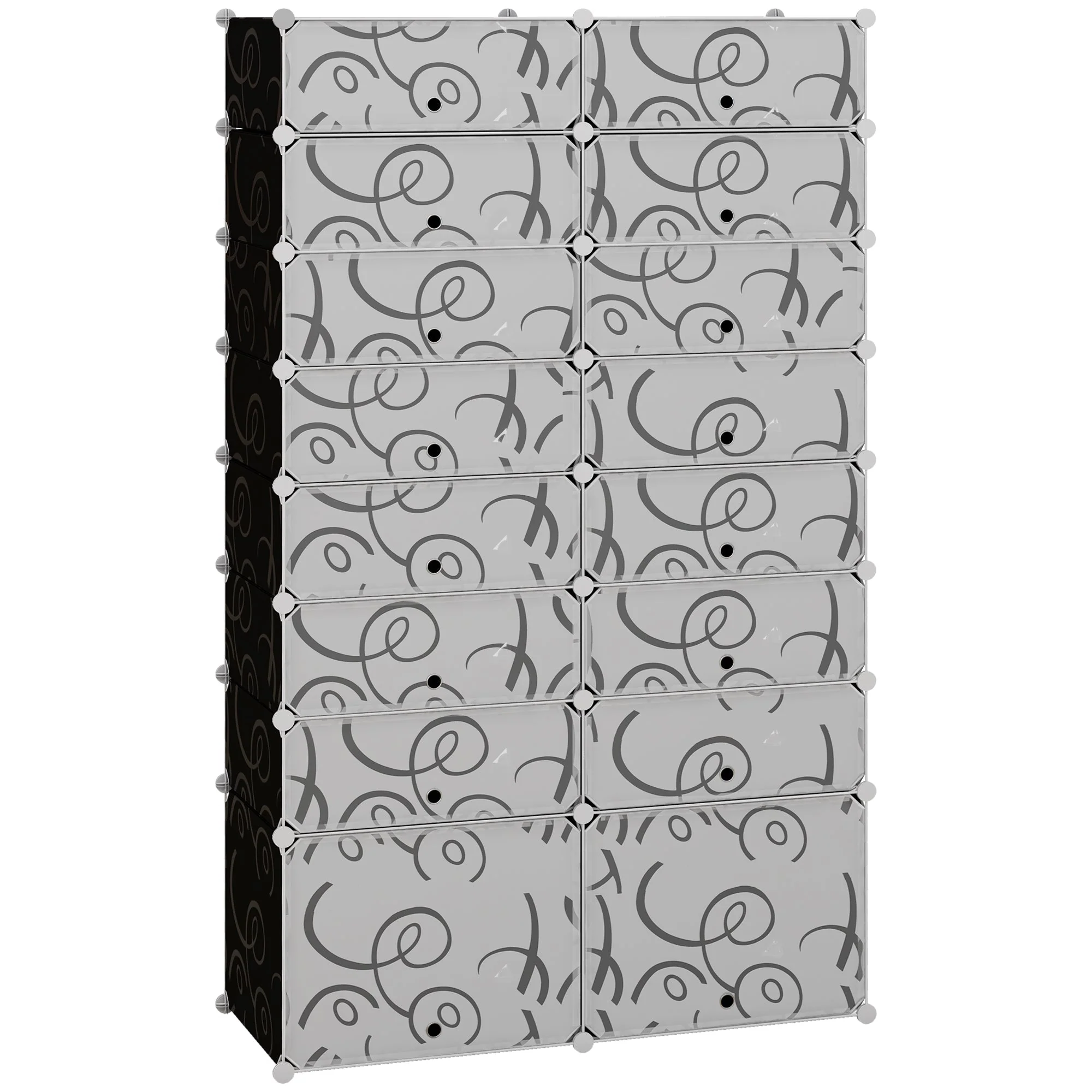DIY Shoe Cabinet, 16 Compartments, Modular Wardrobe, PP Black + White - Image 2