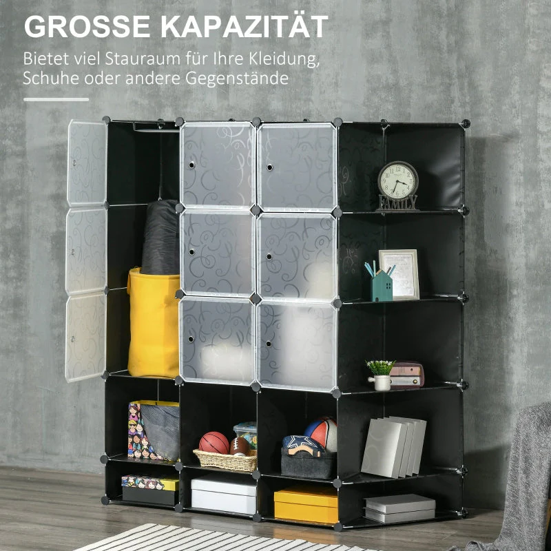 DIY Wardrobe Shelving System, 16 Compartments, 2 Rods, Black - Image 5