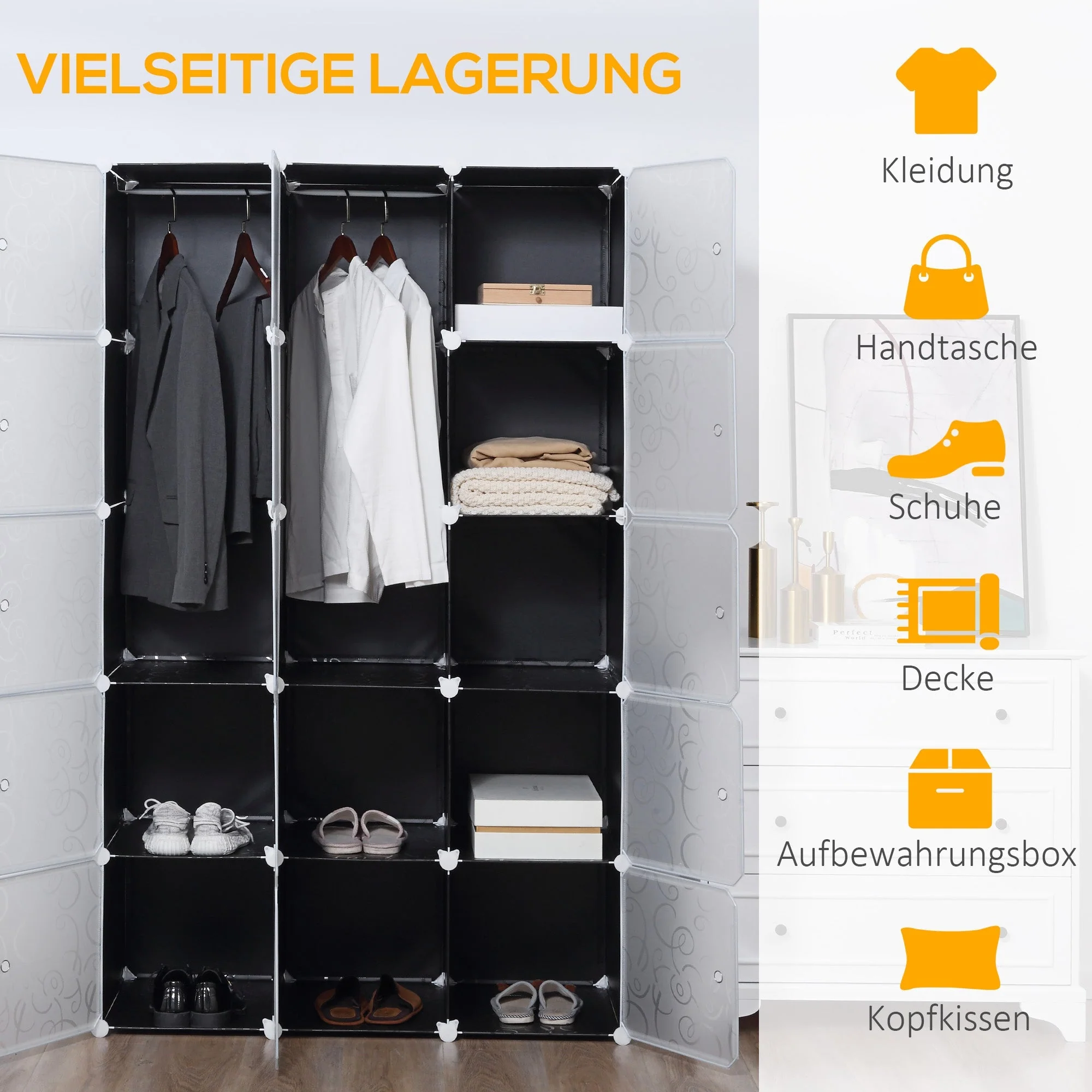 DIY Wardrobe Shelving System, 2 Large & 9 Small Cubes, Black - Image 4