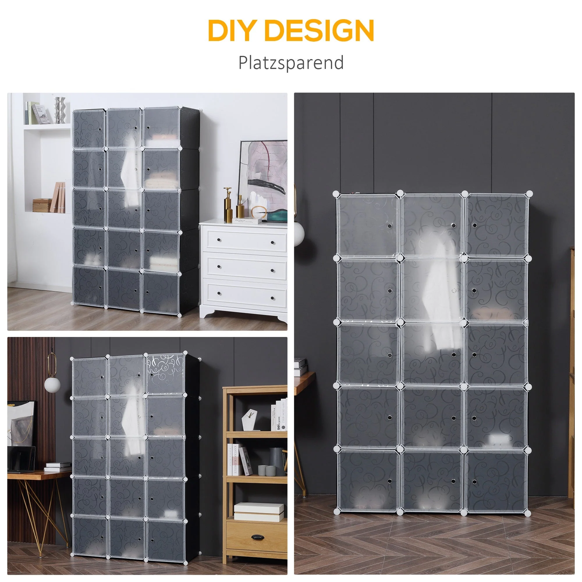 DIY Wardrobe Shelving System, 2 Large & 9 Small Cubes, Black - Image 5