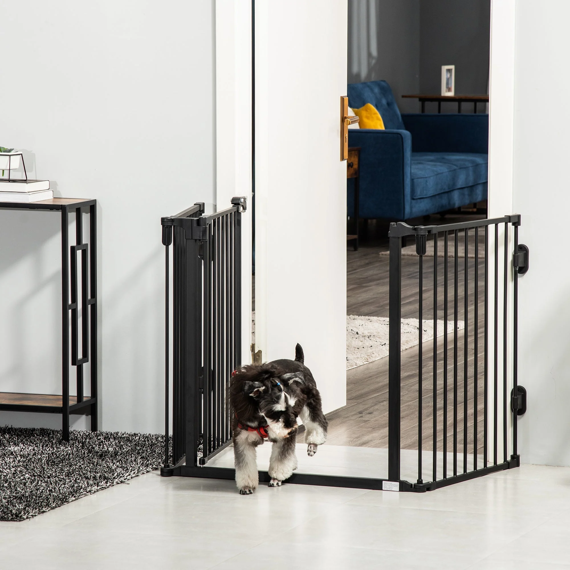 Dog Barrier, Automatic Door, Adjustable, Foldable, 3 Panels, Metal - Image 8