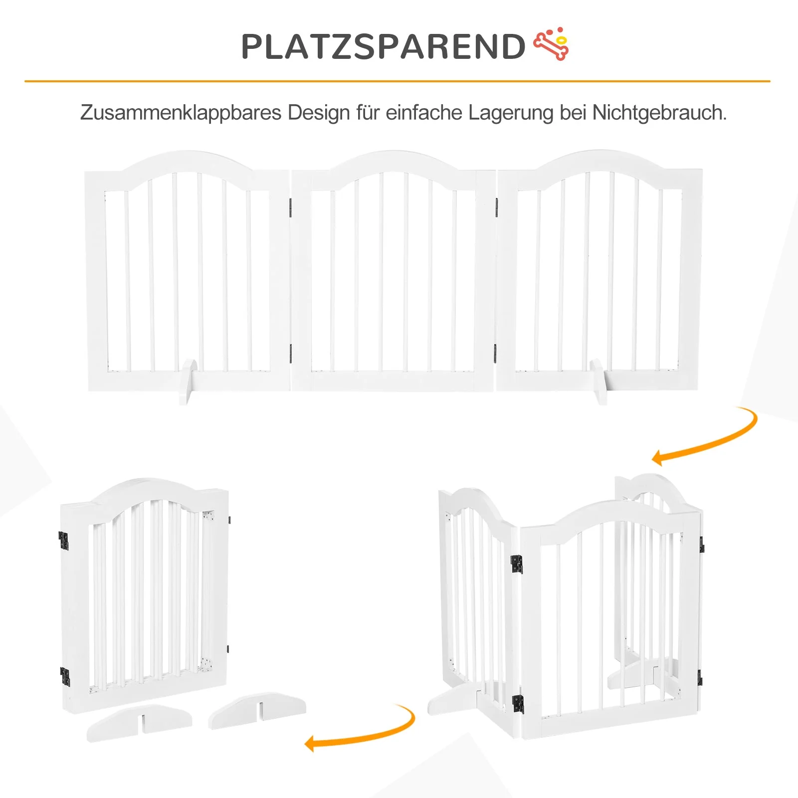 Dog Barrier Safety Gate, 3-Part Foldable MDF White - Image 4