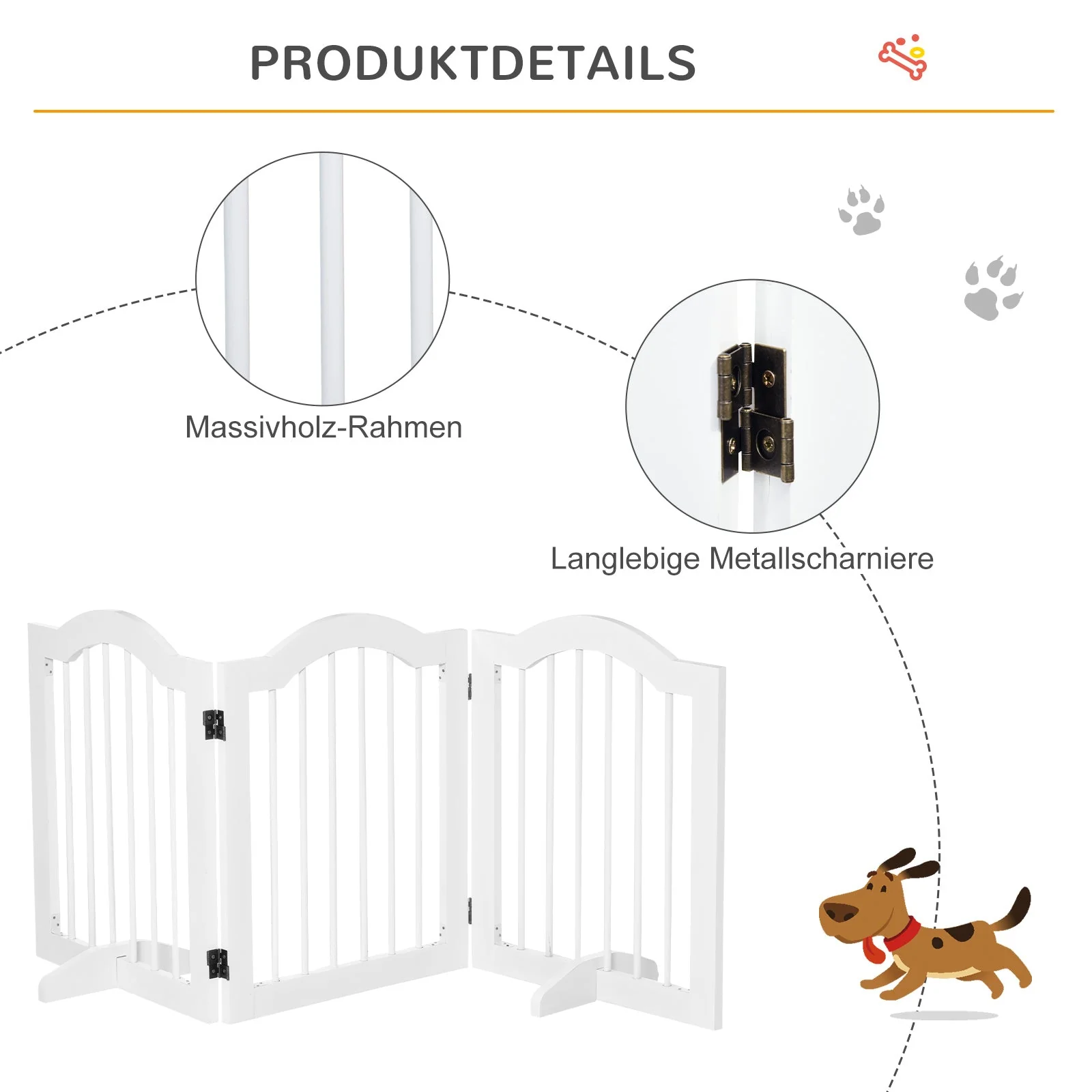 Dog Barrier Safety Gate, 3-Part Foldable MDF White - Image 6