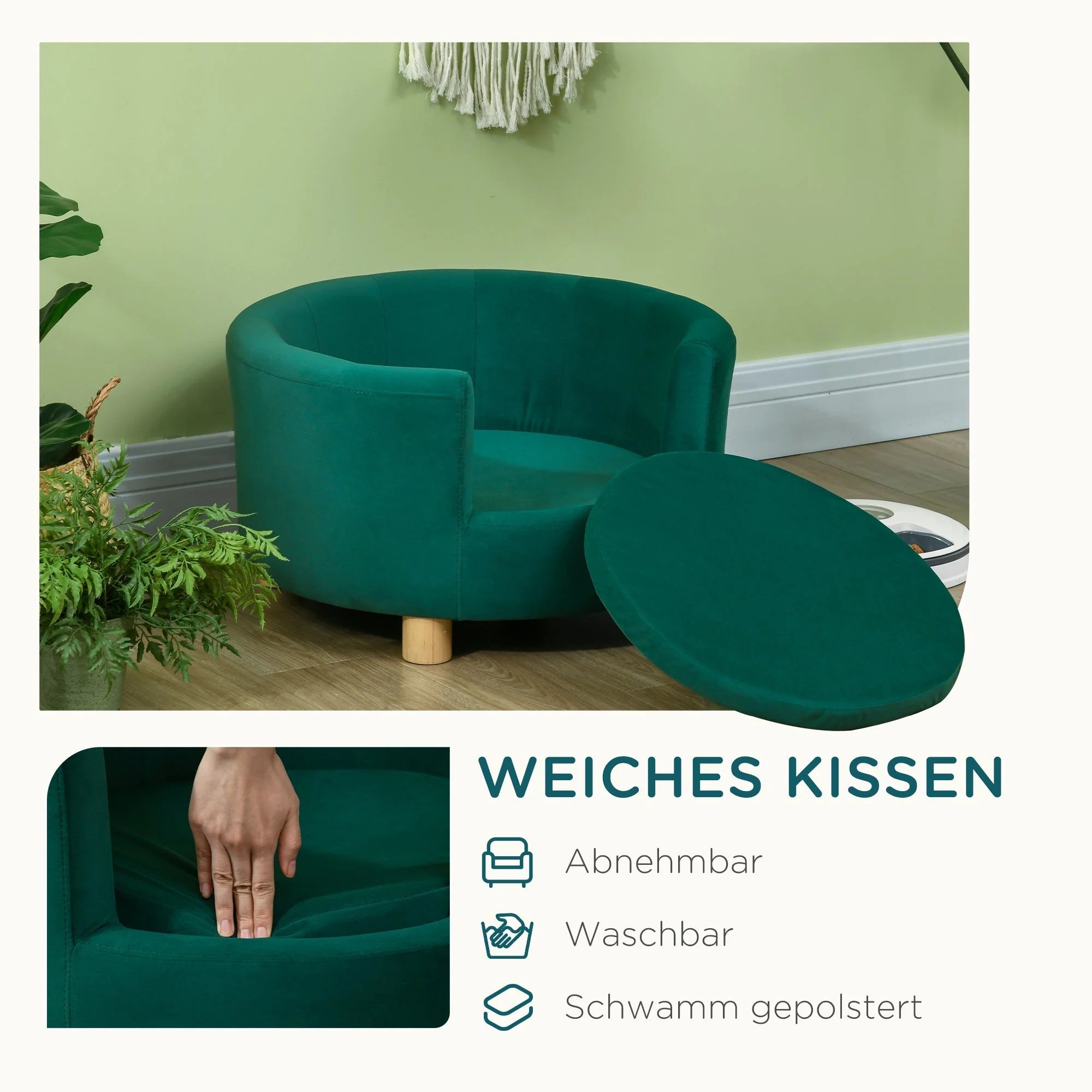 Dog Bed Sofa, Soft Cover & Wooden Legs, 65x64x37cm - Image 6