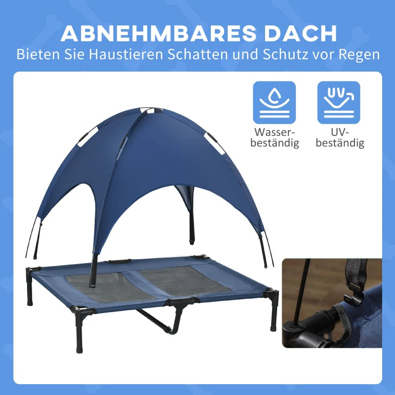 Dog Bed with Canopy, Foldable Elevated, Blue + Black - Image 5