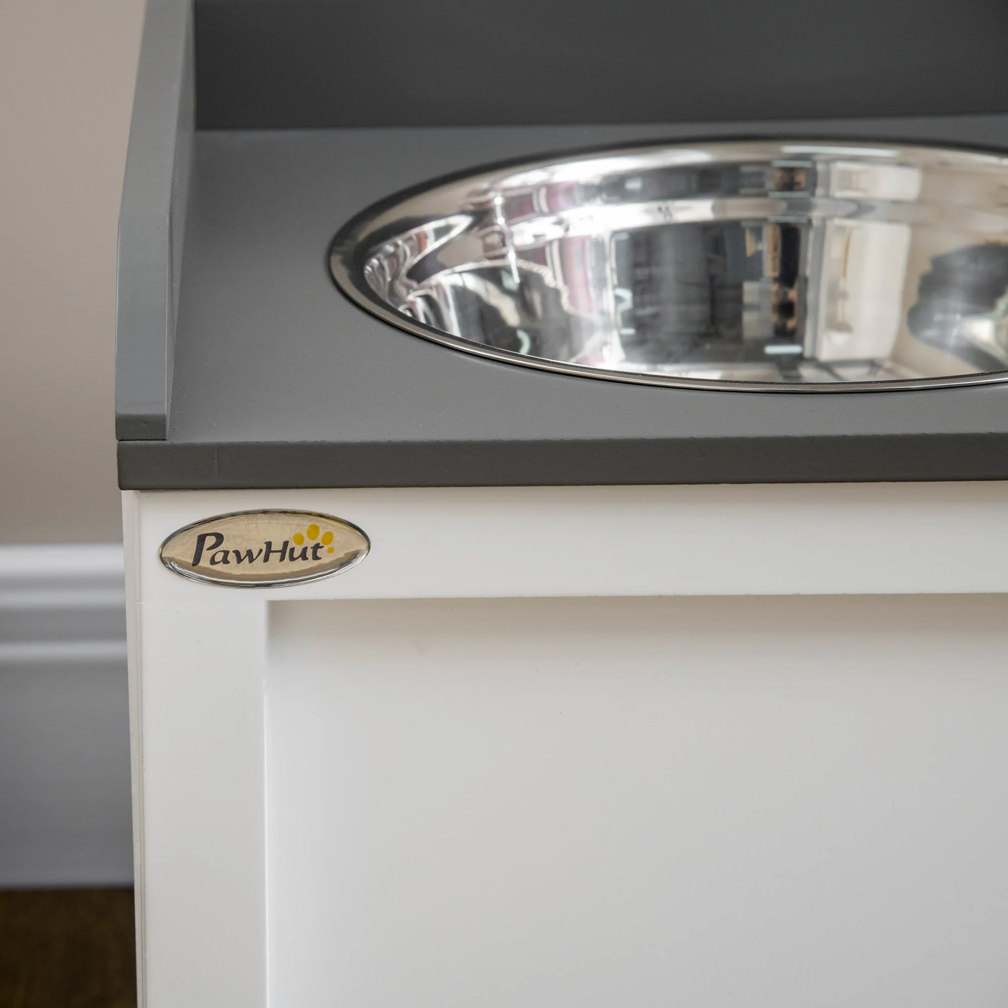 Dog Bowl with Drawer 2x2L Raised Stainless Steel Feeding Station, White - Image 7