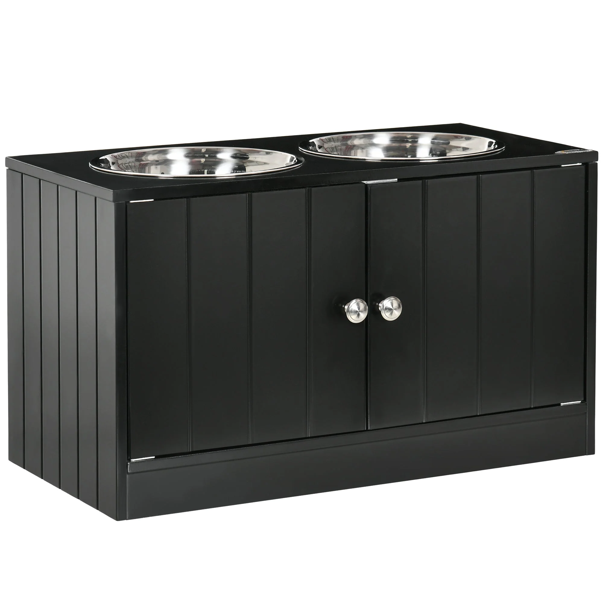 Dog Bowls, Elevated Feeding Station with 2 Stainless Steel Bowls, Black - Image 2