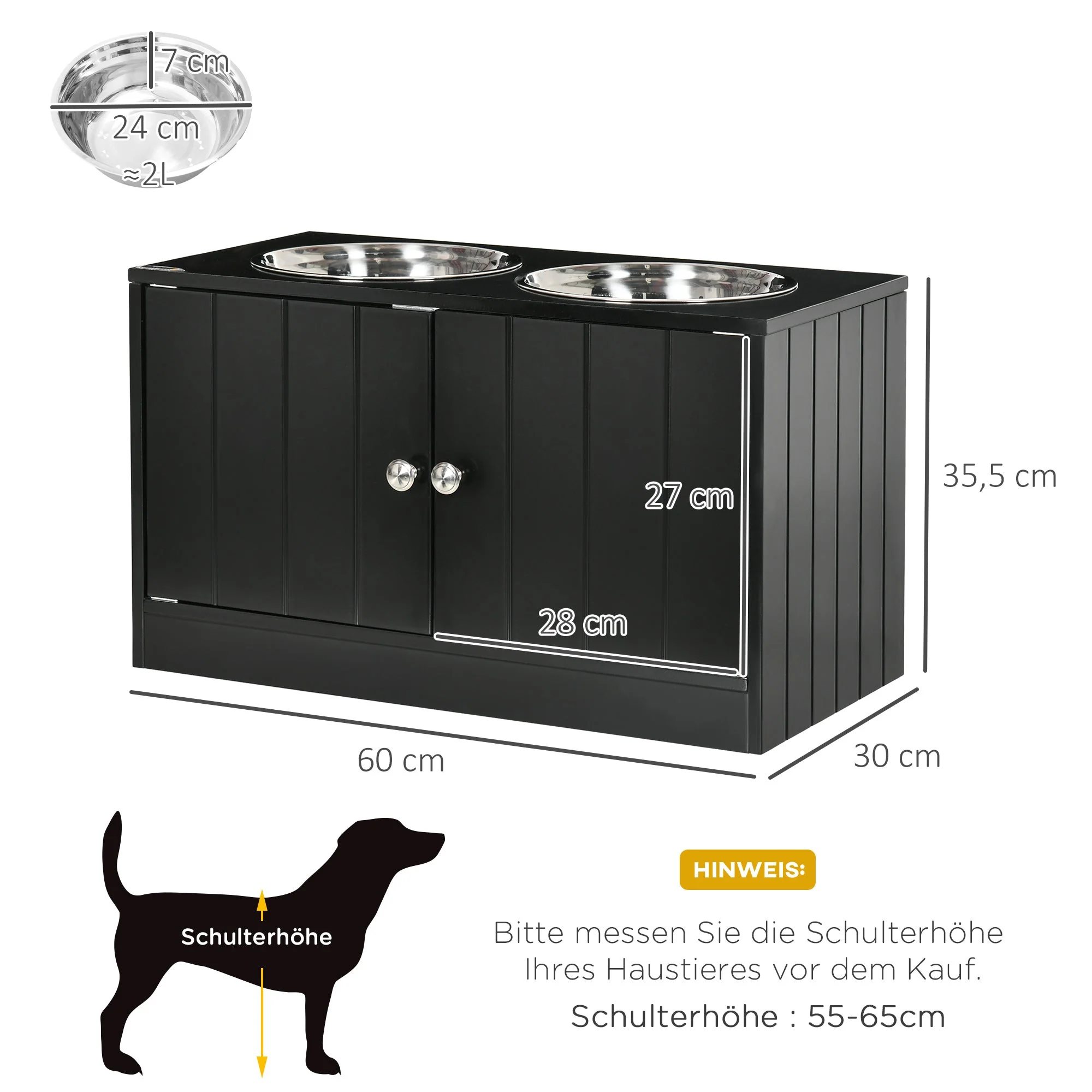 Dog Bowls, Elevated Feeding Station with 2 Stainless Steel Bowls, Black - Image 3